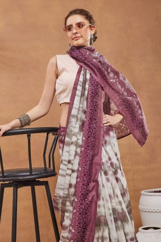 Purple Checked Printed Silk Blend Ready to Wear Saree