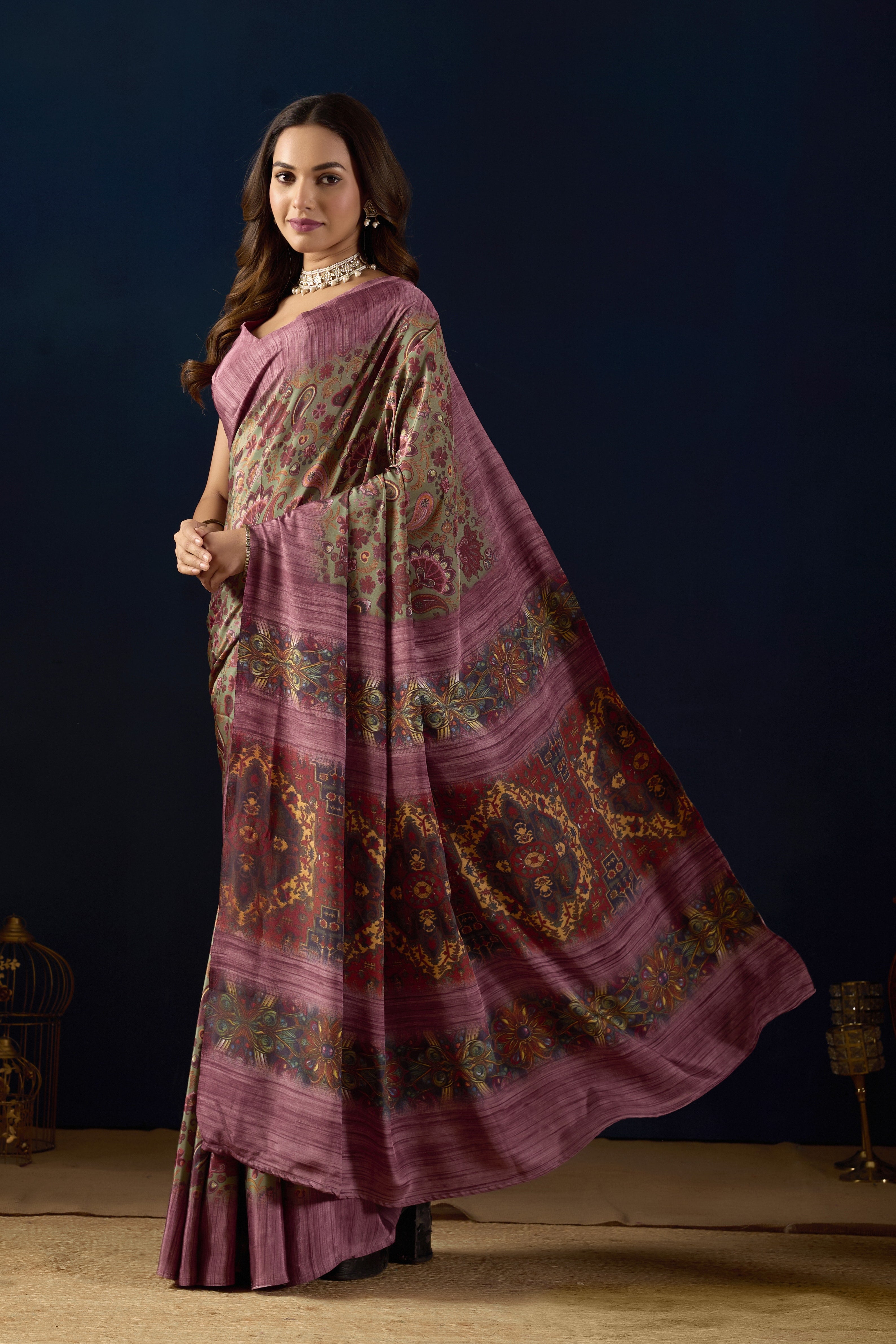 Multi Colour Poly Crepe Printed Ready to Wear Saree