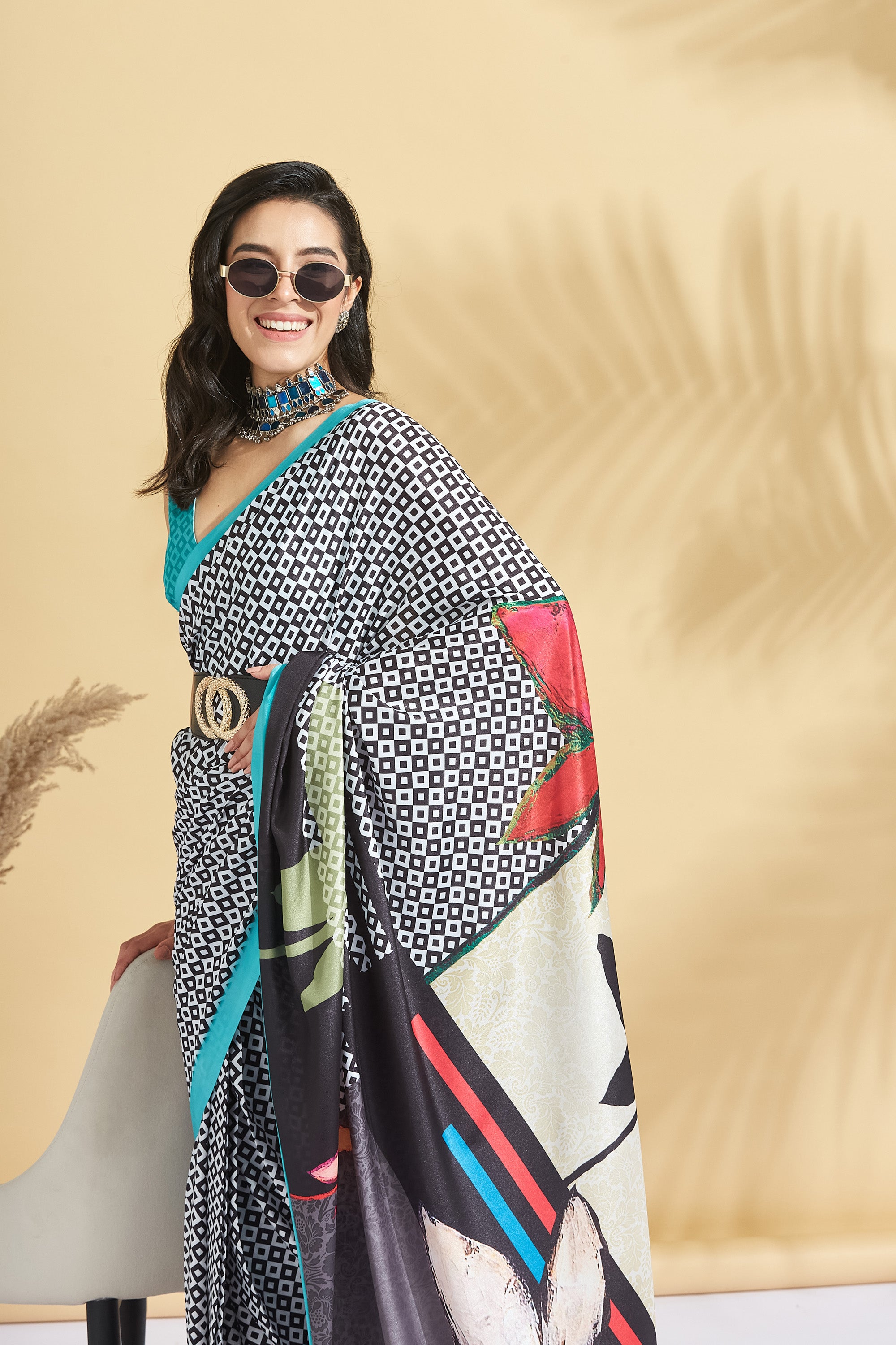 Digital Geometric Sketch Print Mulmul Cotton Ready to wear Saree
