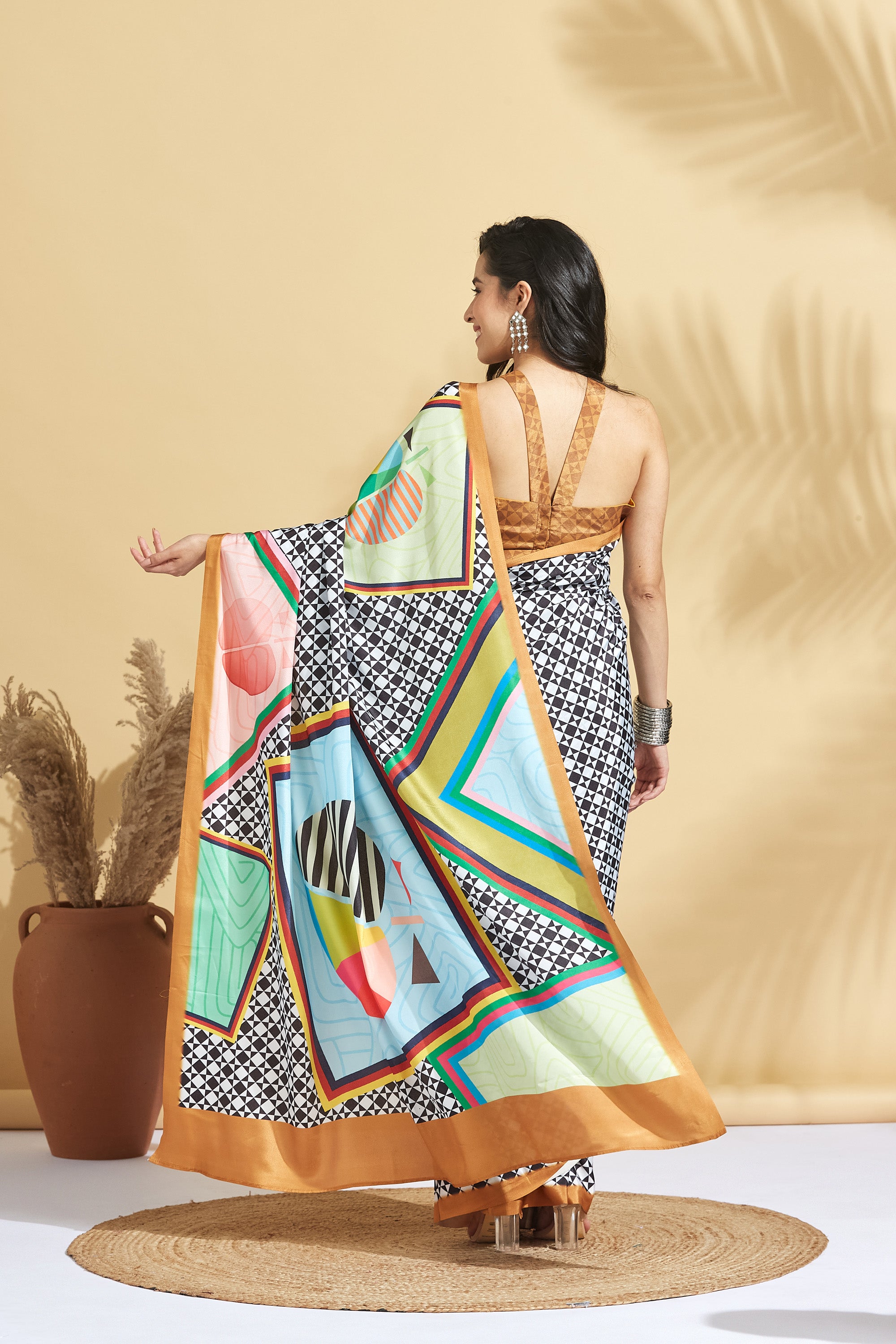 Digital Chess Print Crape Checks  Ready to Wear Saree