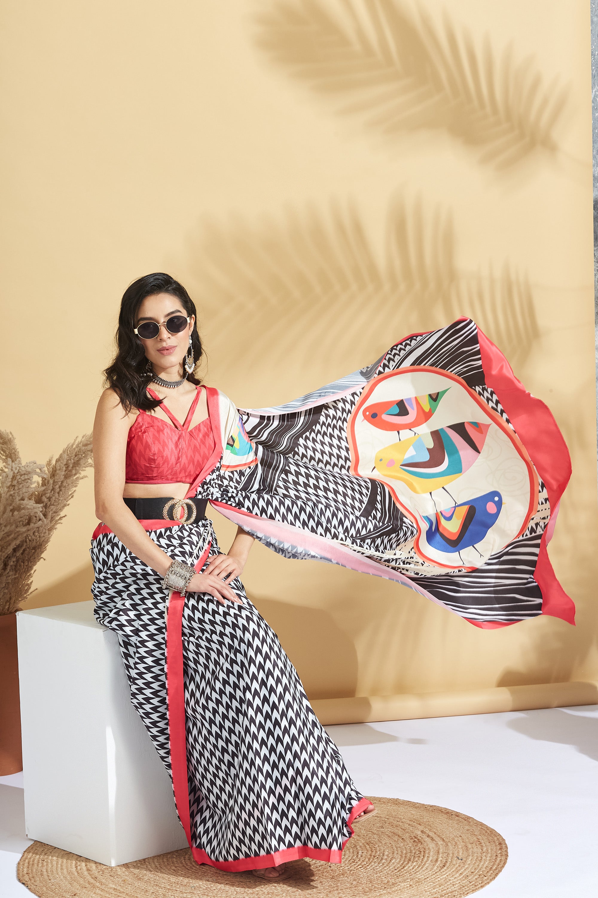 Digital Printed Geometric Bird Print Saree