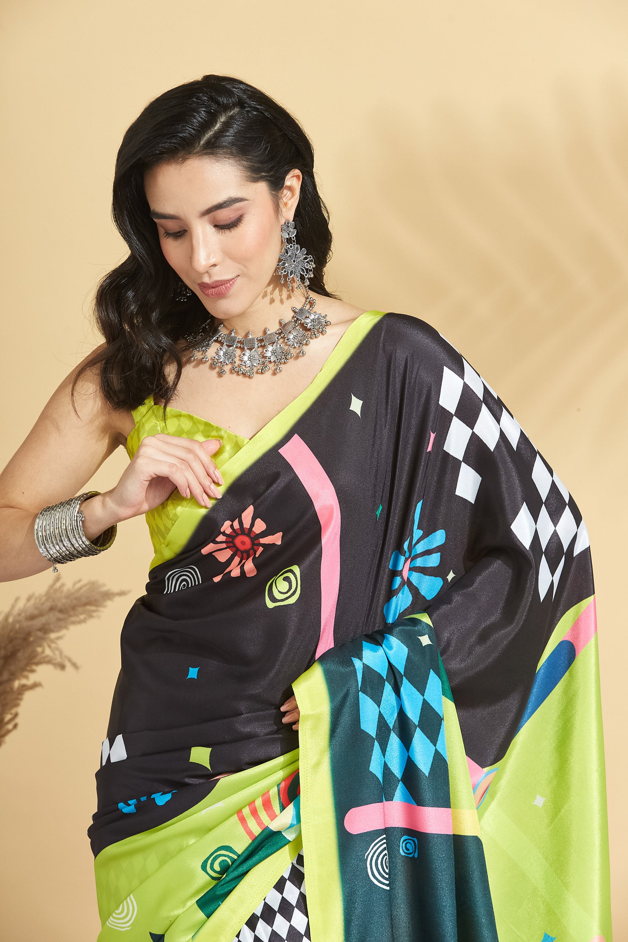 Digital Printed Chess Crape Saree