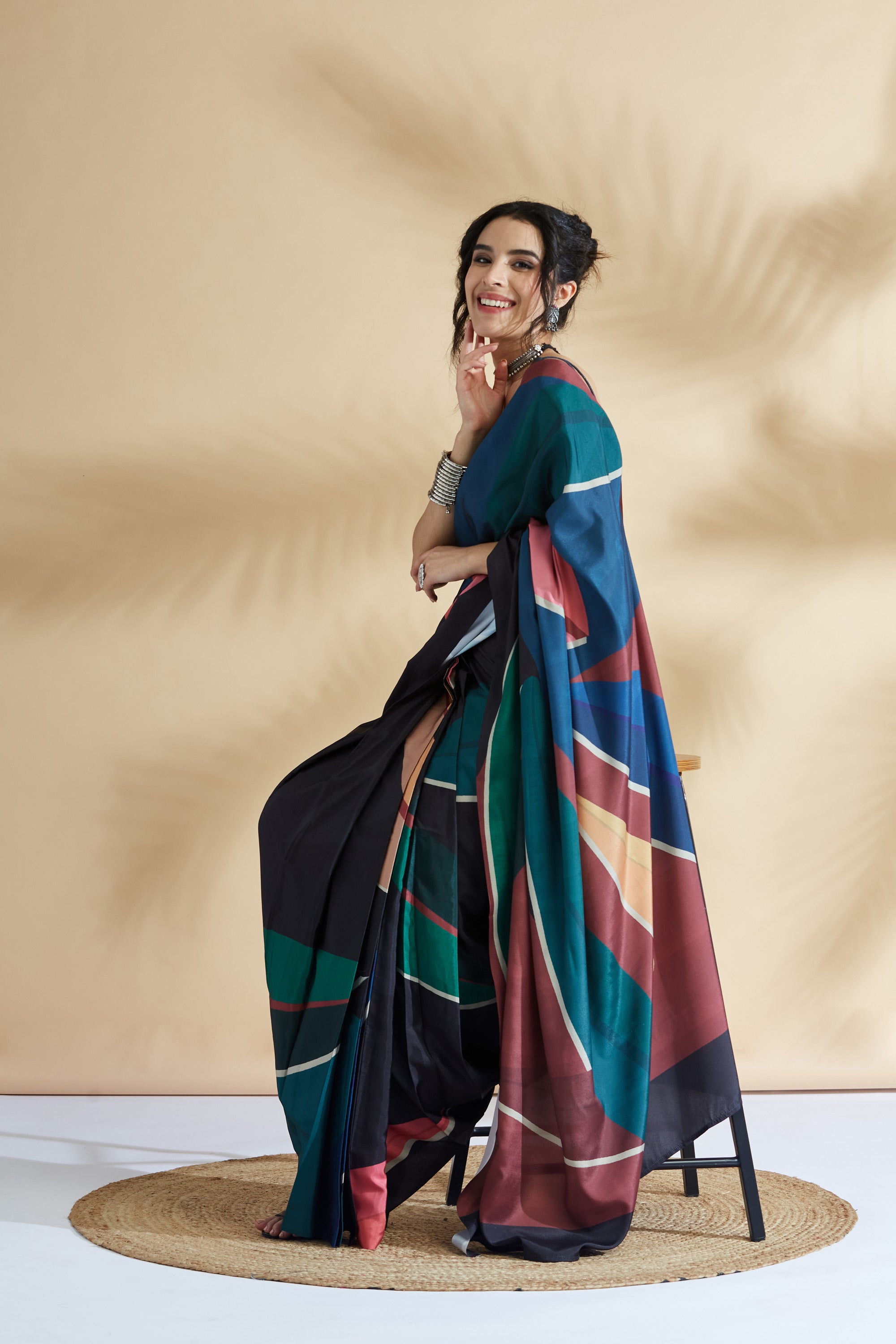 Artisian Sketch Digital Printed Colourblock Crepe Ready to wear Saree