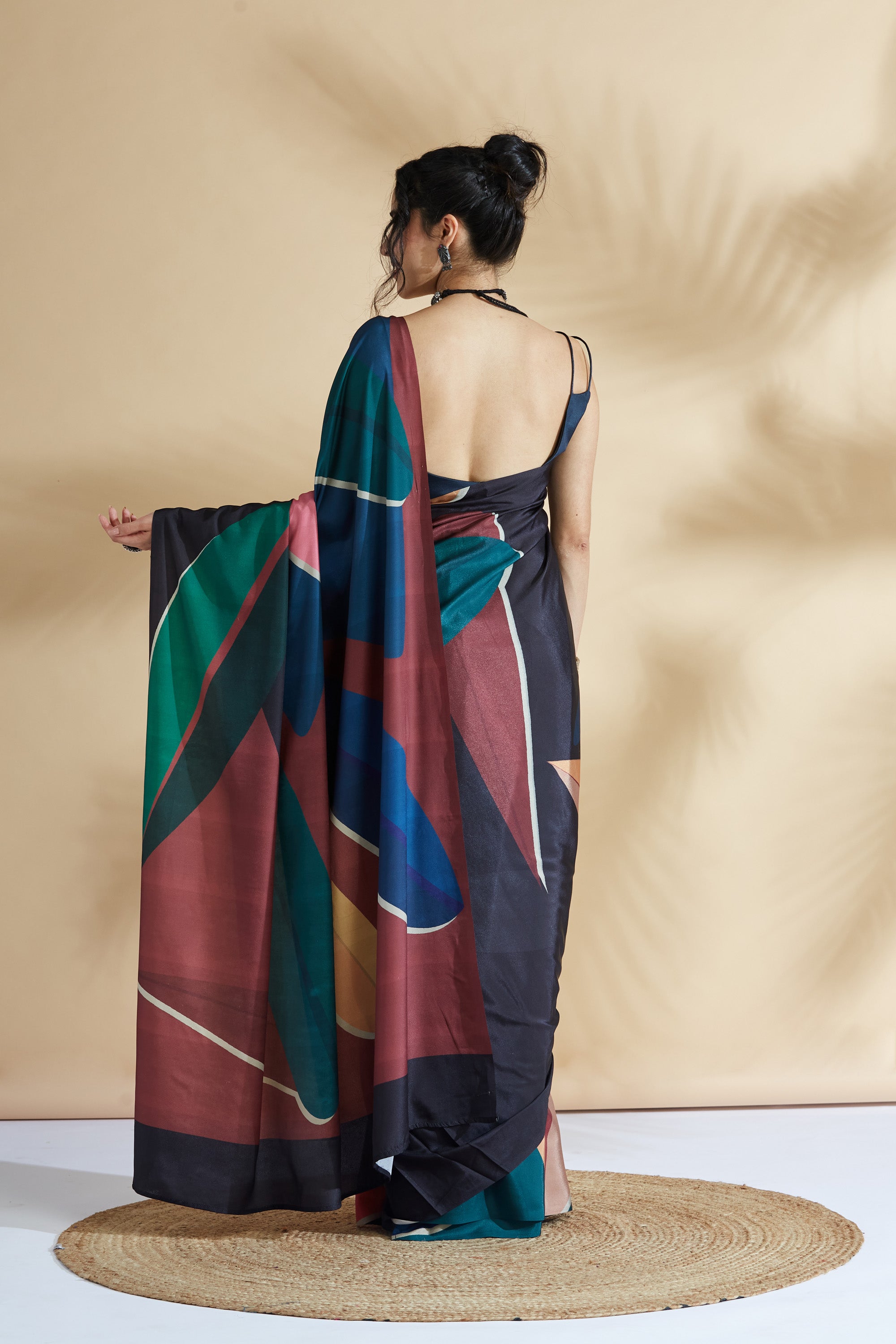 Artisian Sketch Digital Printed Colourblock Crepe Ready to wear Saree