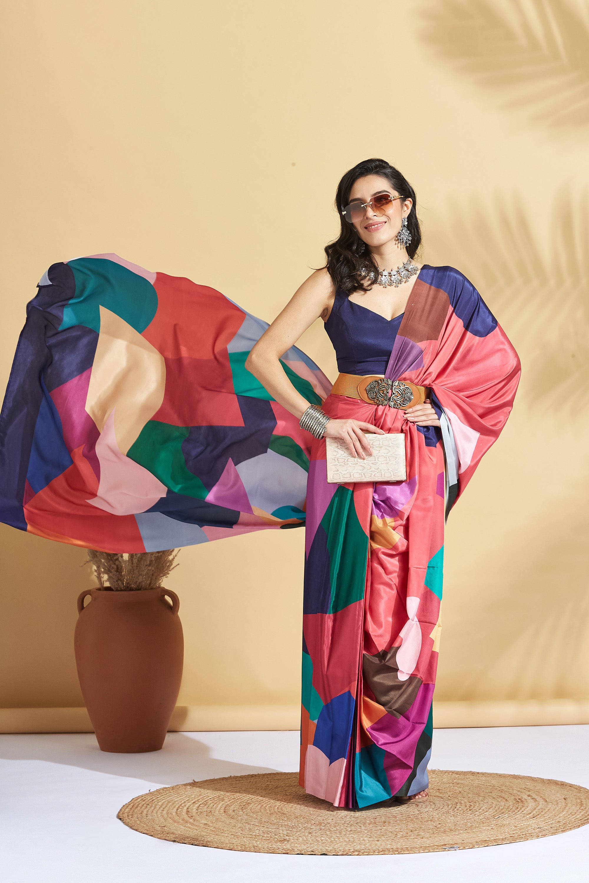 Digital Wall Print Satin Crepe Ready to Wear Saree