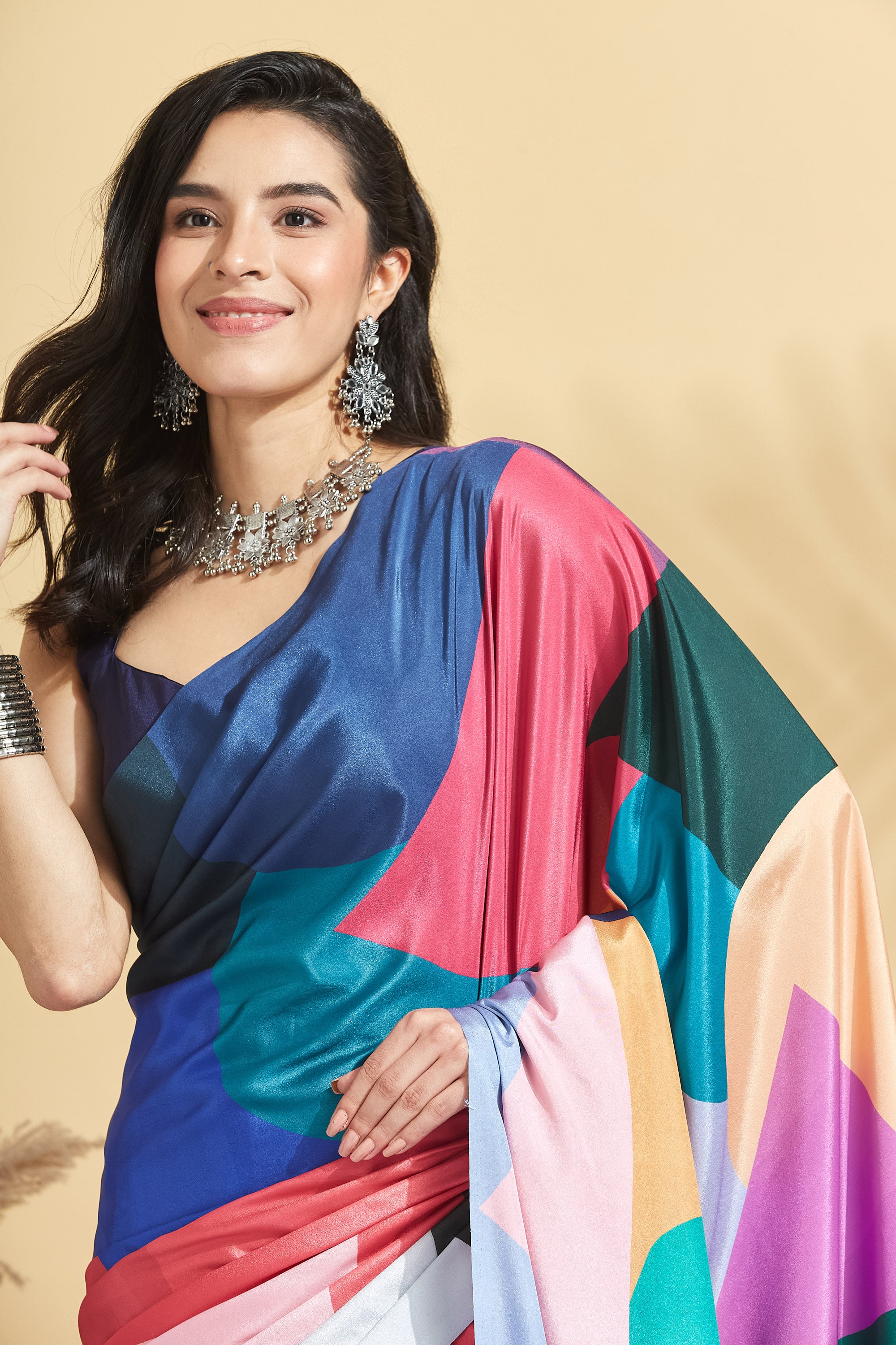 Digital Wall Print Satin Crepe Ready to Wear Saree