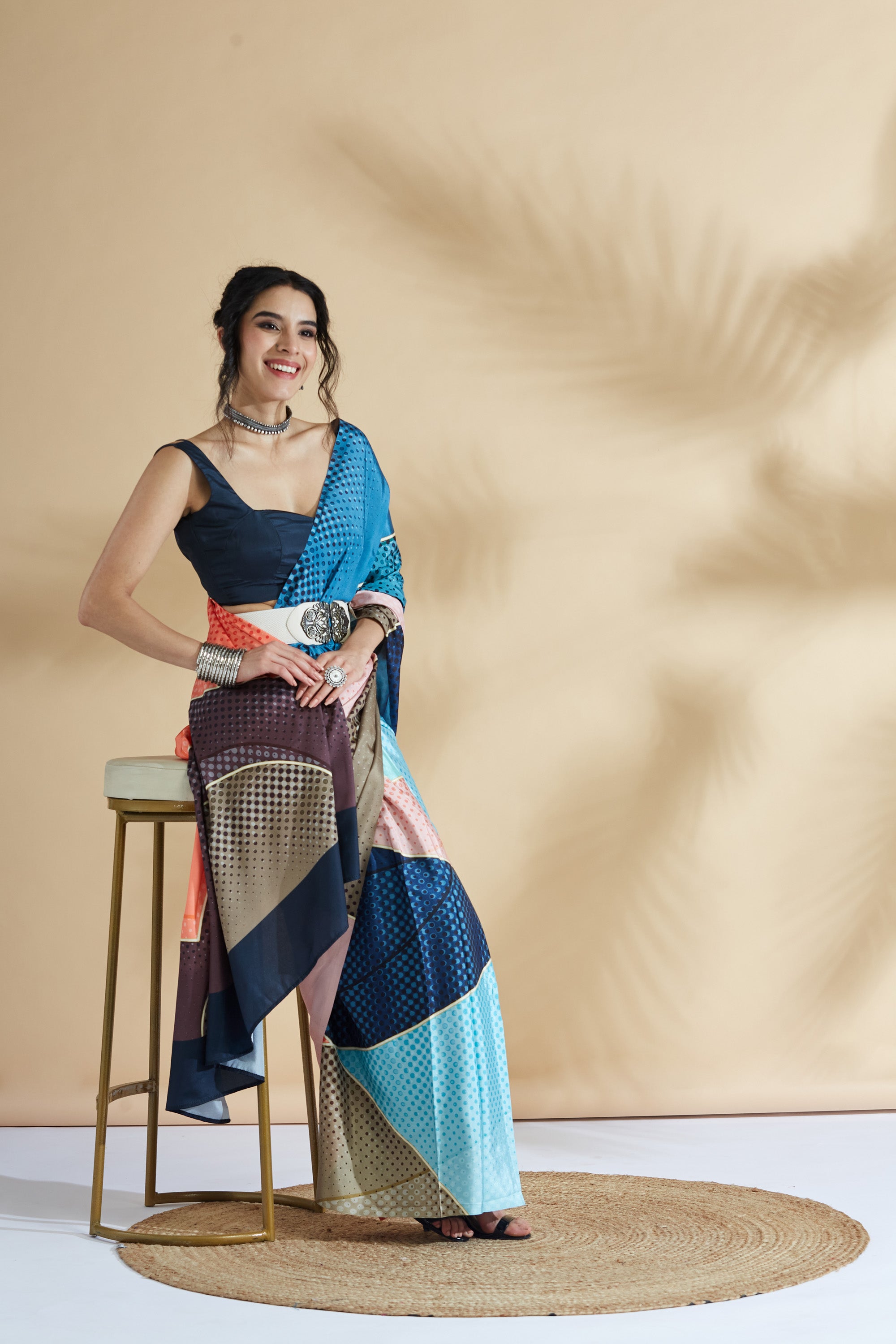 Polka Dots Digital Printed Crape Saree