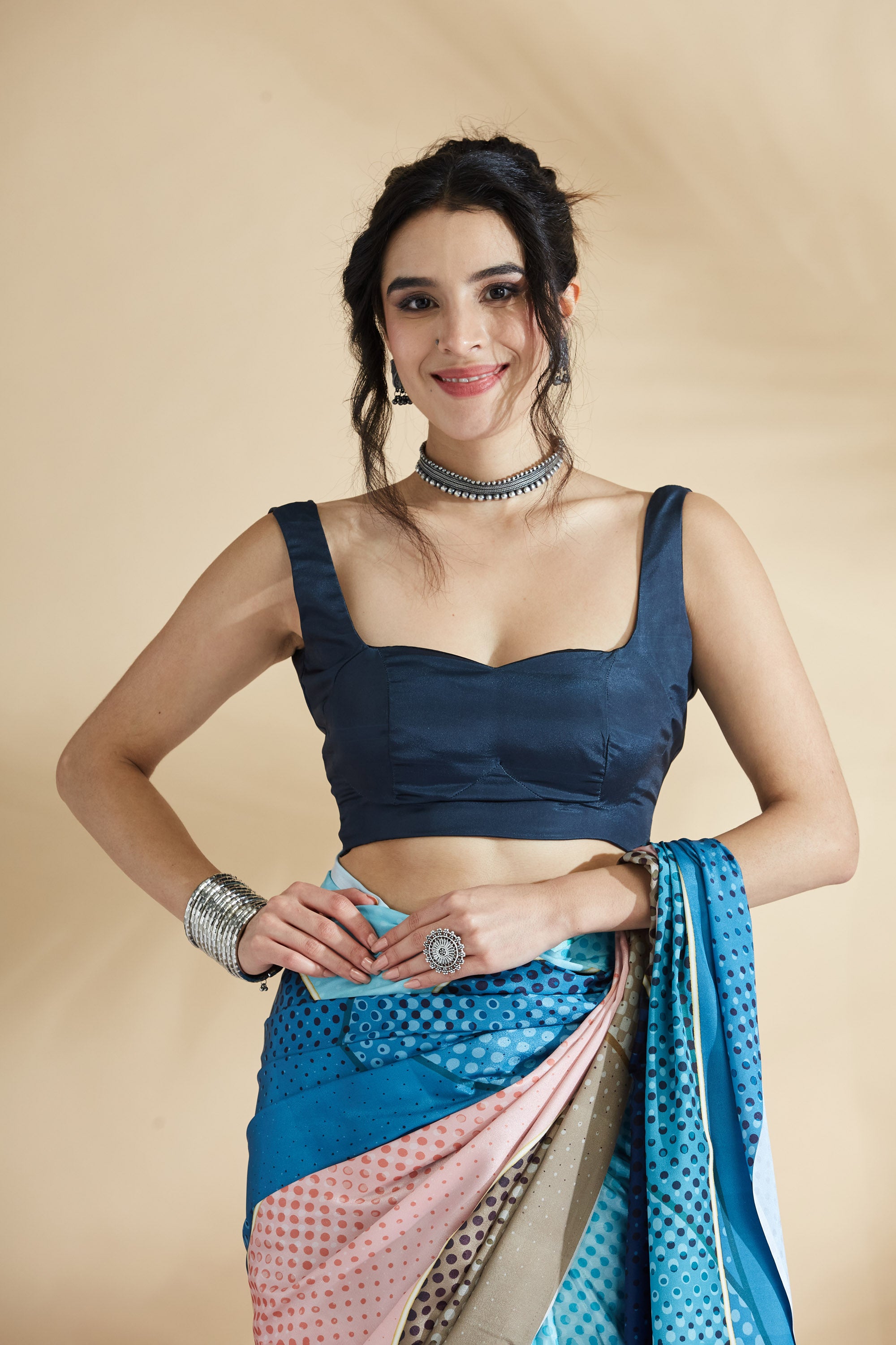 Polka Dots Digital Printed Crape Saree