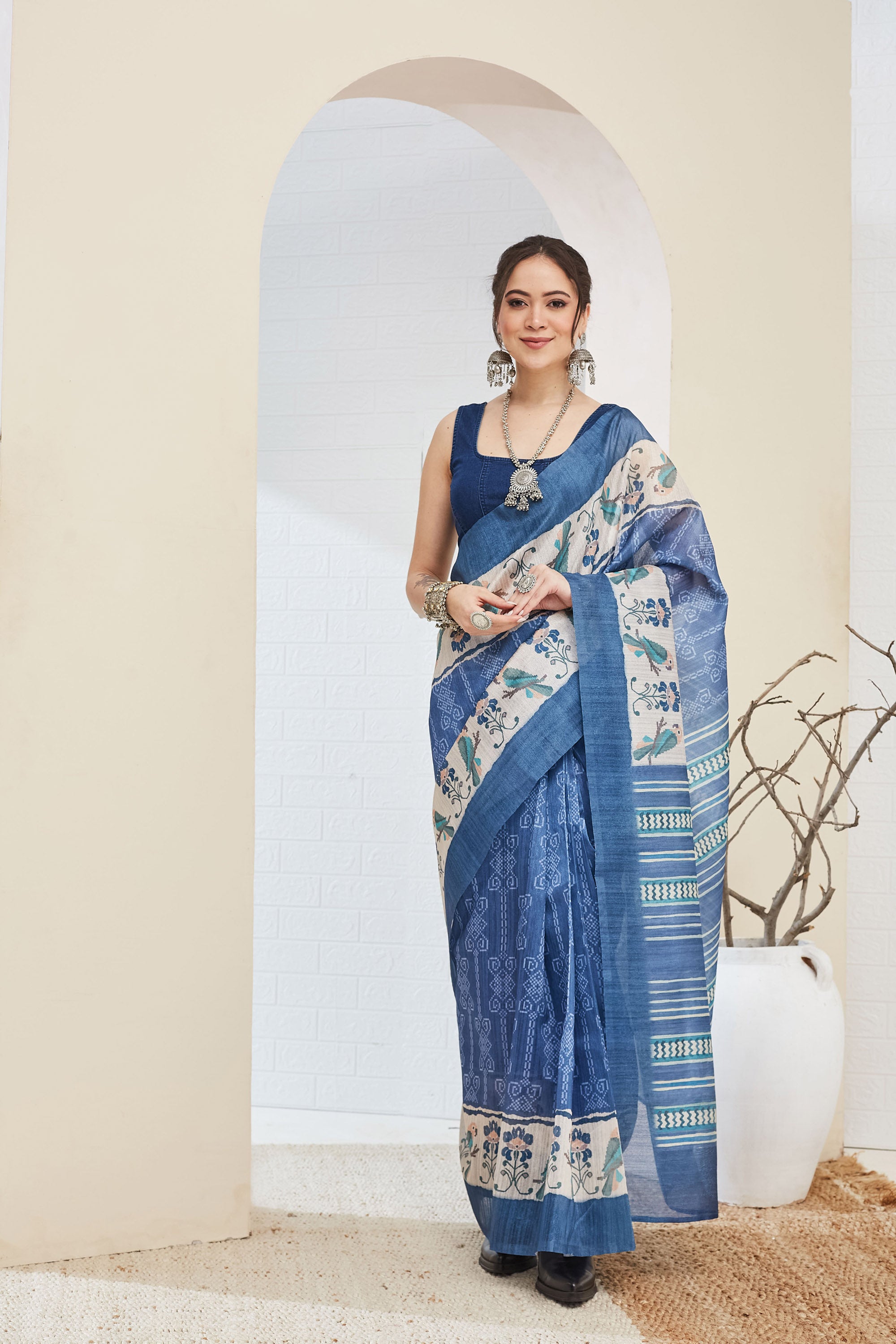 Amazing Blue Color Silk Ready To Wear Saree
