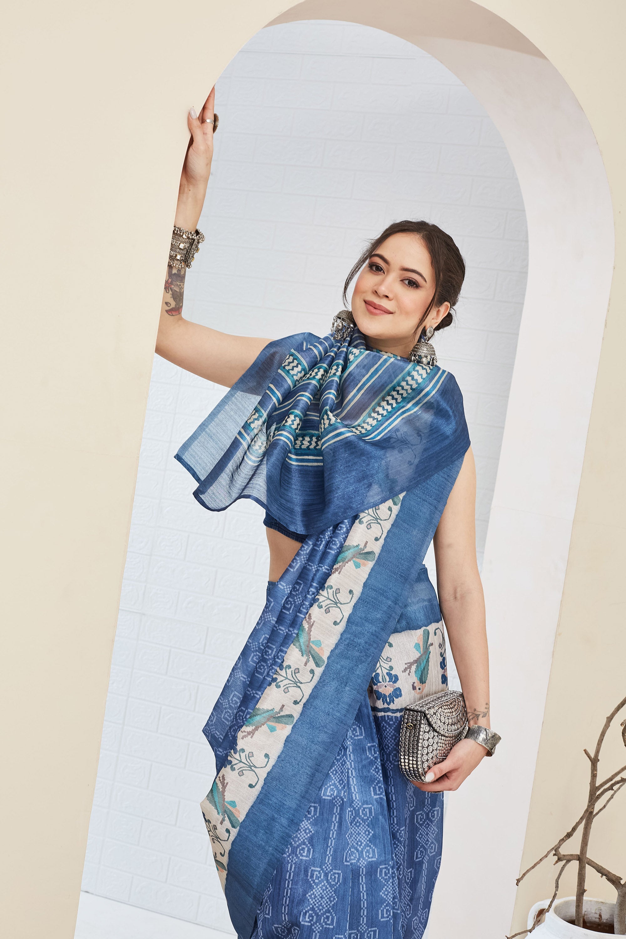 Amazing Blue Color Silk Ready To Wear Saree