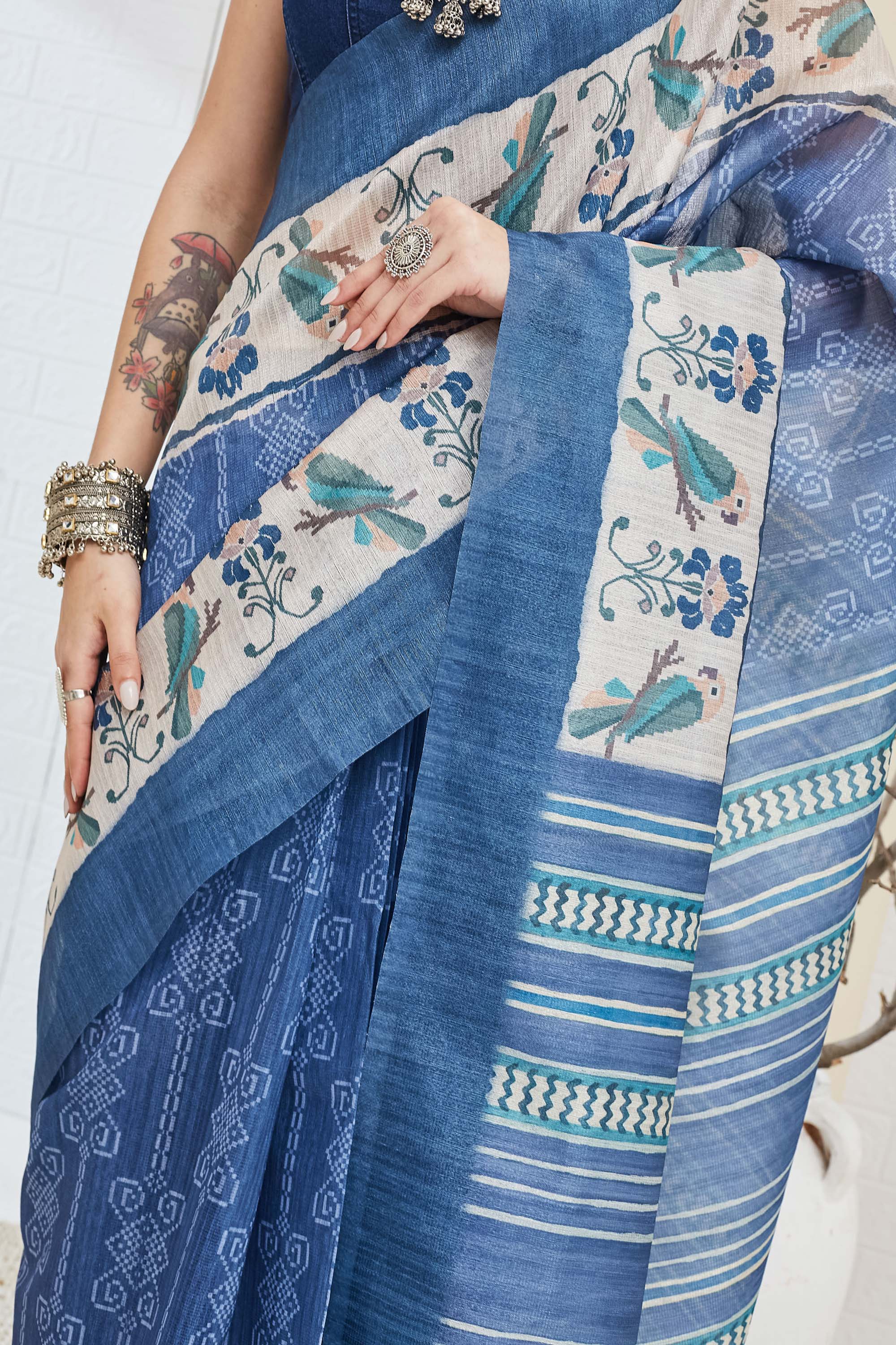 Amazing Blue Color Silk Ready To Wear Saree