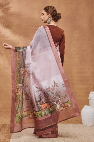 Pink Color Floral Printed Silk Ready to Wear Saree