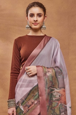Pink Color Floral Printed Silk Blend Party Wear Saree