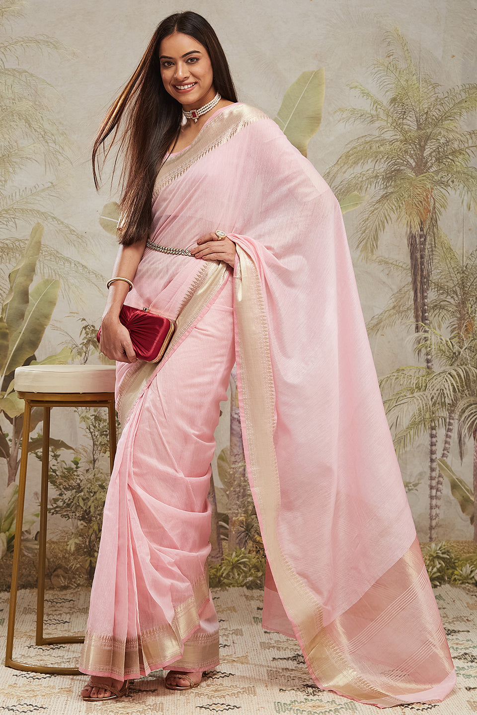 Kasab Zari Border Woven Cotton Silk Ready To Wear Saree