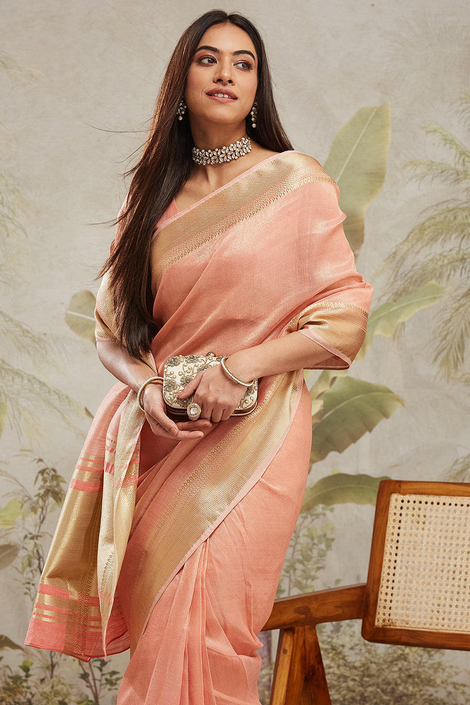 Kanjivaram Zari Border Cotton Silk  Saree