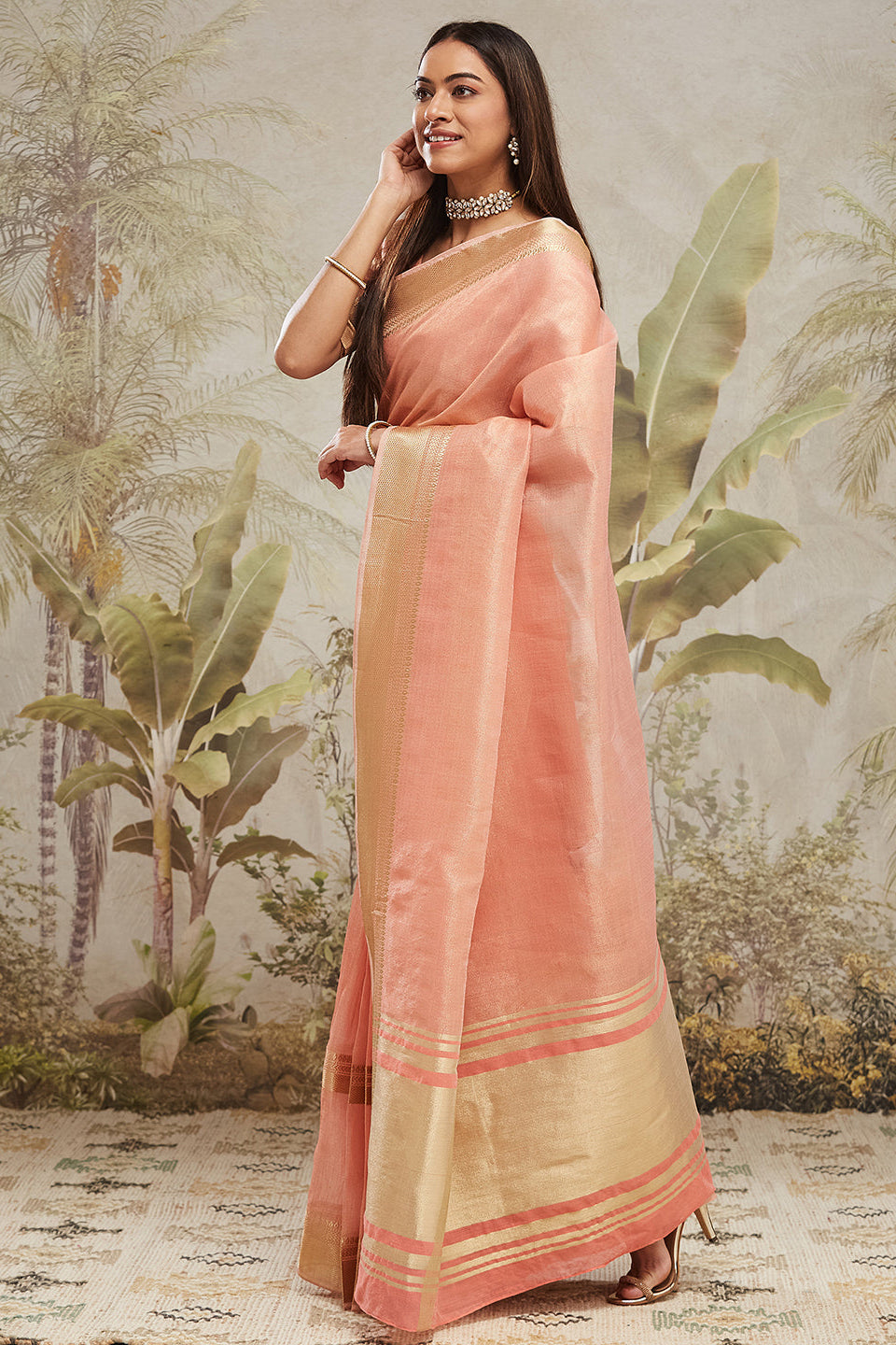 Kanjivaram Zari Border Cotton Silk  Saree