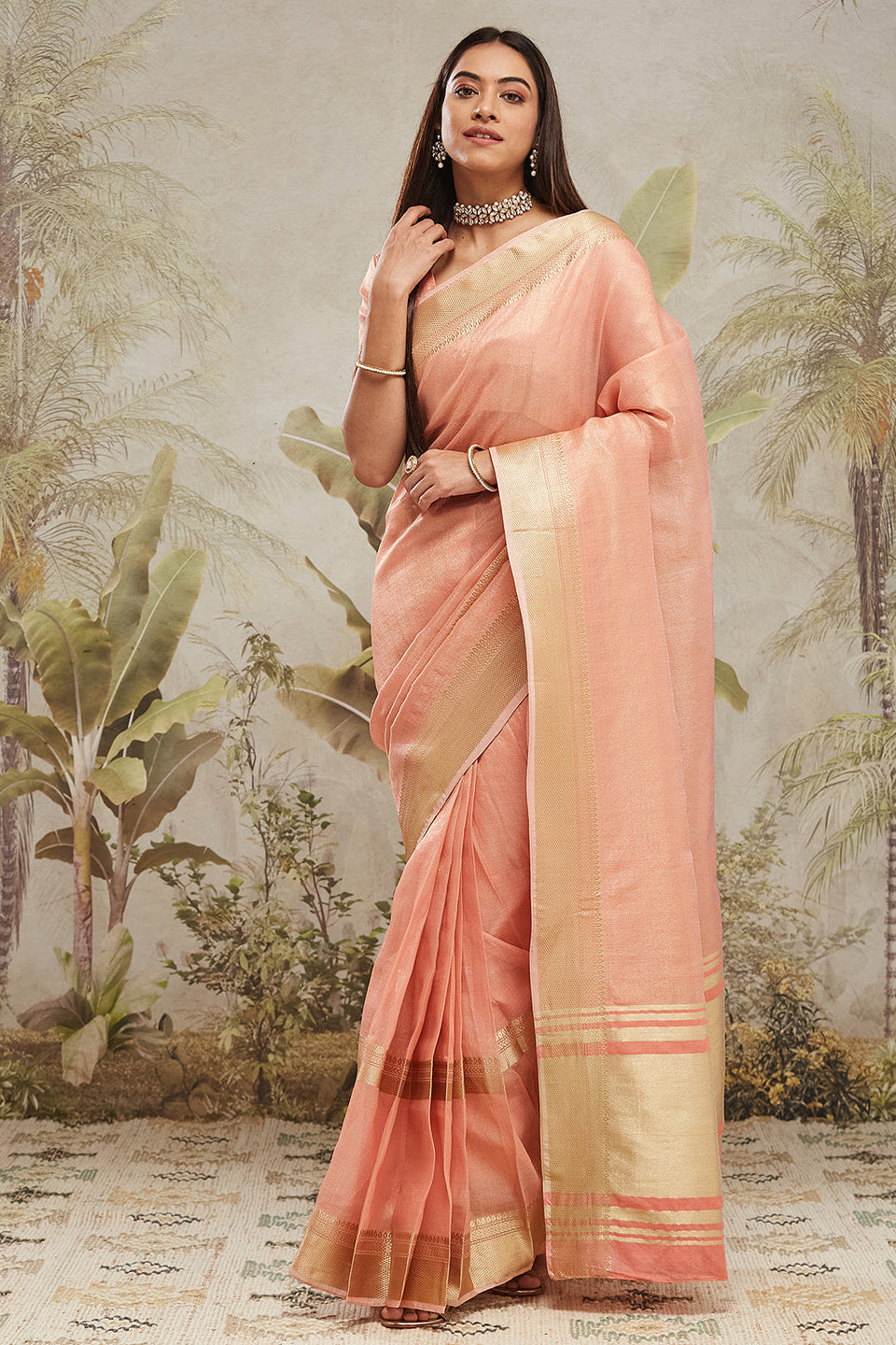 Kanjivaram Zari Border Cotton Silk  Saree