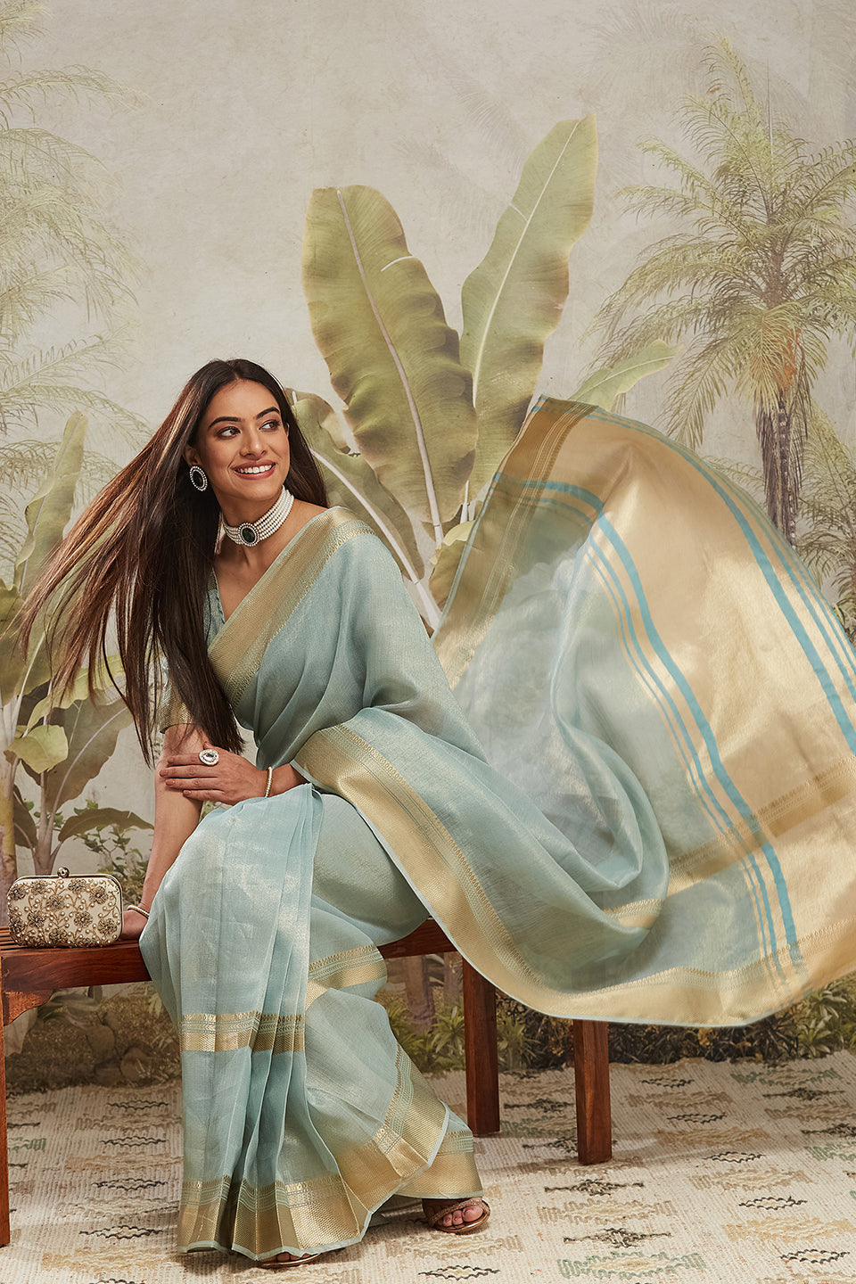 Kanjivaram Zari Border Cotton Silk Ready To Wear Saree