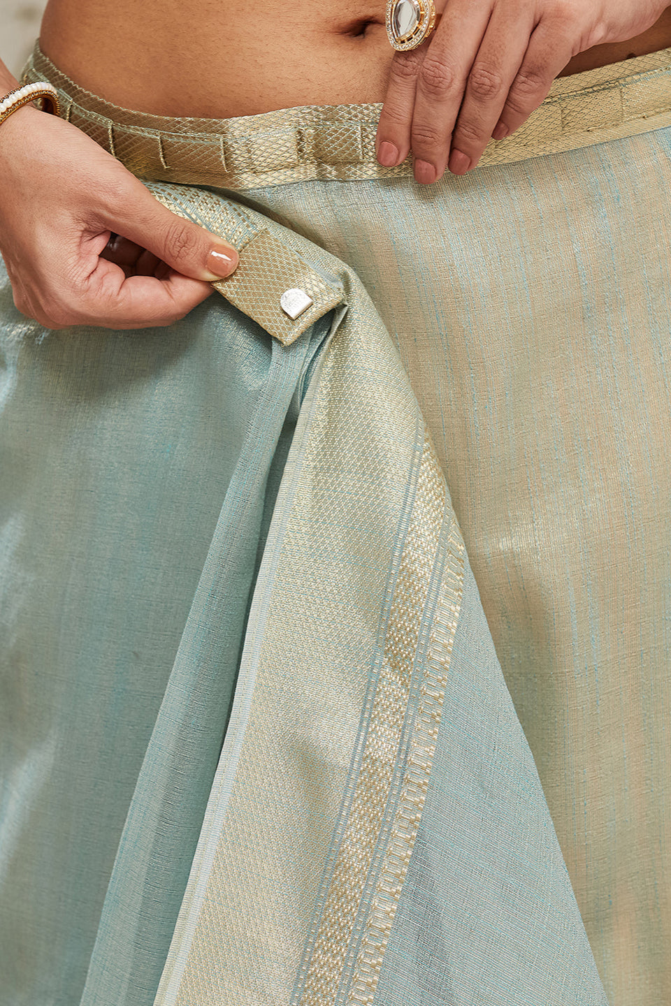 Kanjivaram Zari Border Cotton Silk Ready To Wear Saree