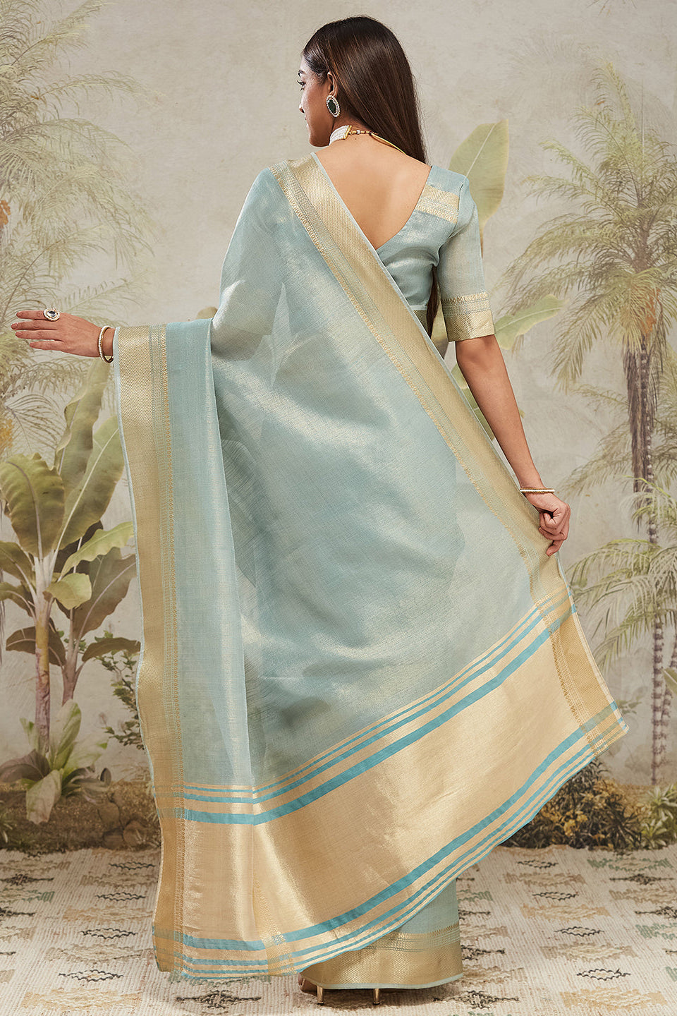 Kanjivaram Zari Border Cotton Silk Ready To Wear Saree