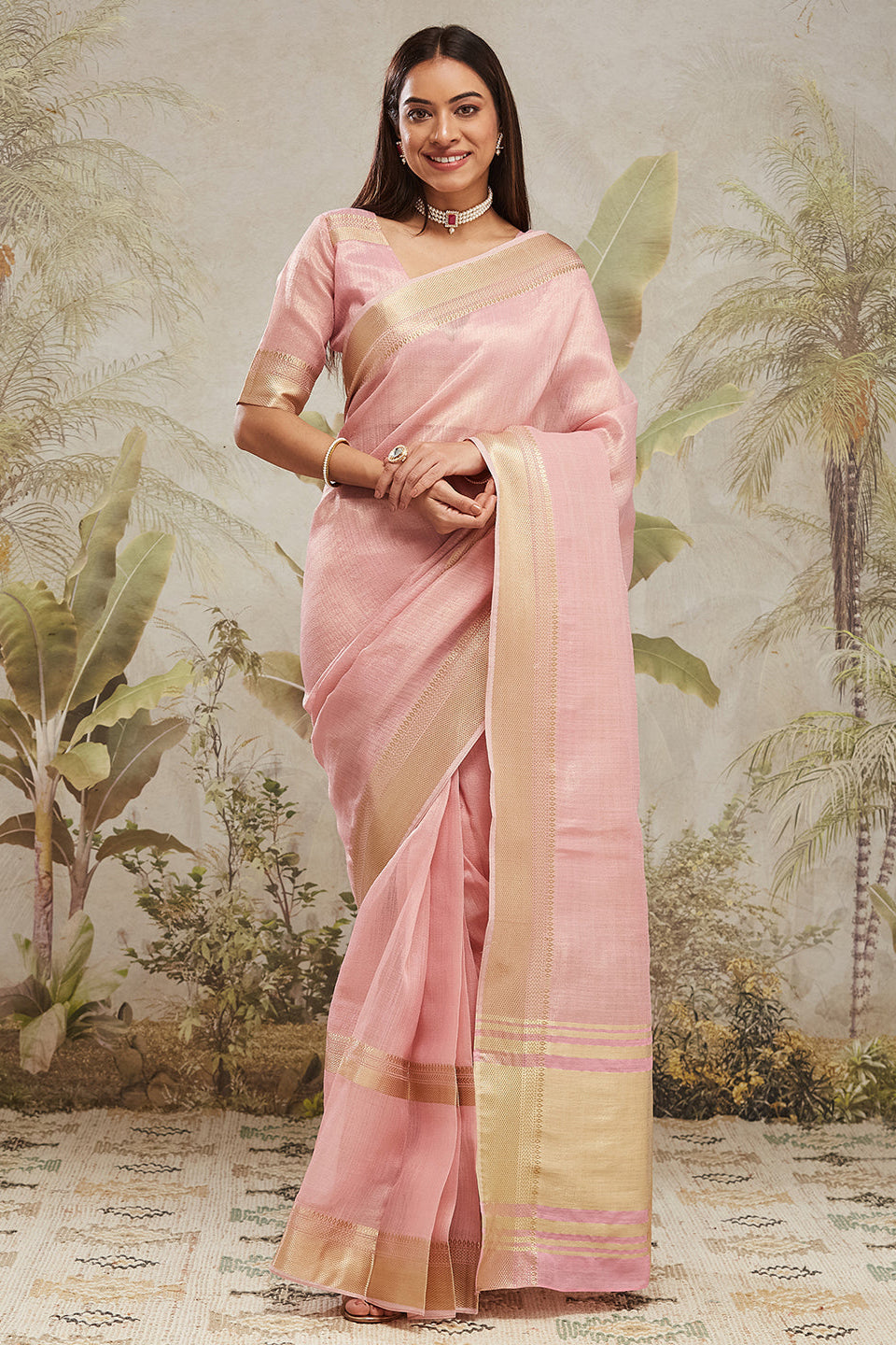Kanjivaram Zari Border Cotton Silk Ready To Wear Saree