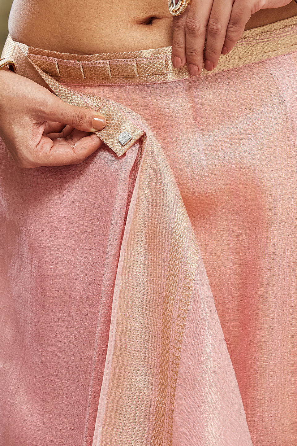 Kanjivaram Zari Border Cotton Silk Ready To Wear Saree