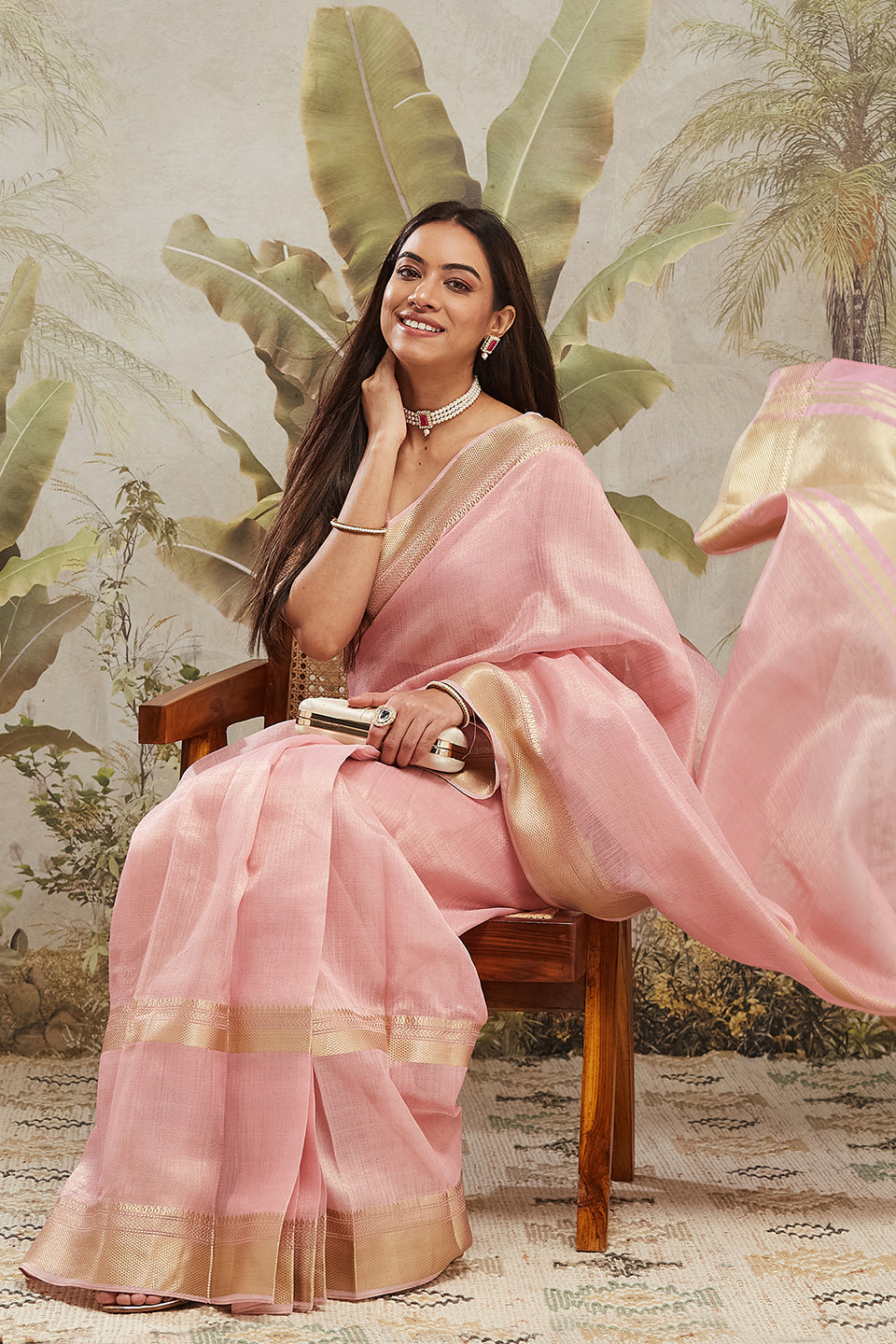 Kanjivaram Zari Border Cotton Silk  Saree