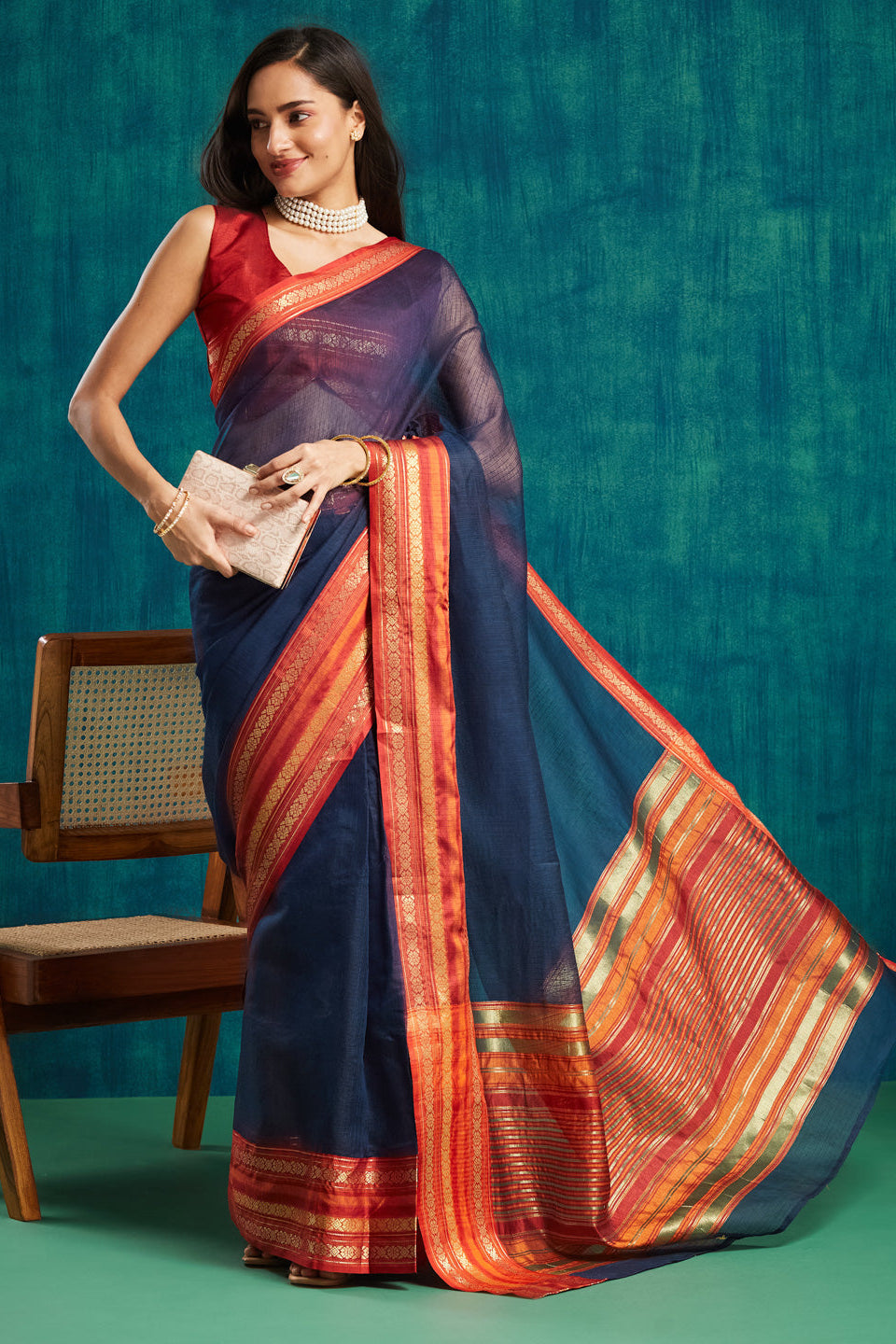 Kanjivaram Zari Border Kora Silk Saree Ready To Wear Saree