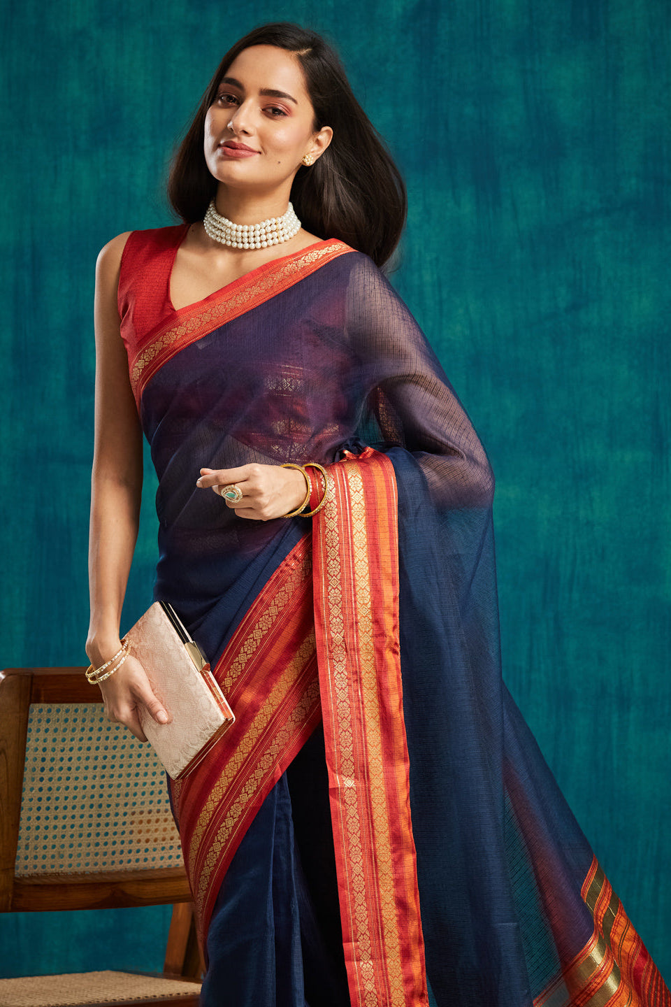 Kanjivaram Zari Border Kora Silk Saree