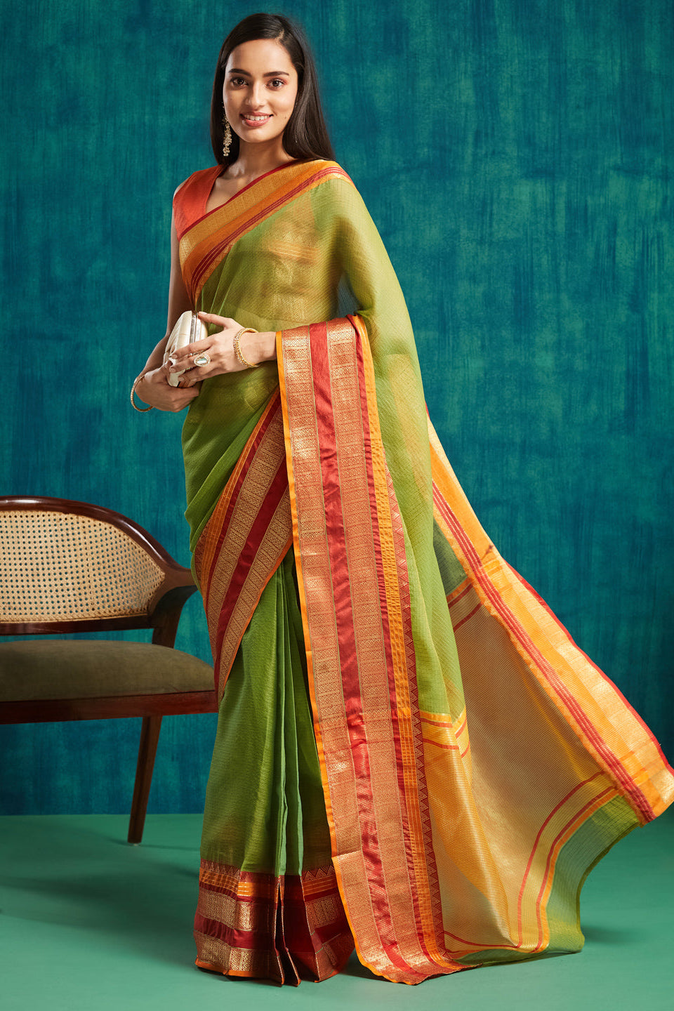 Kanjivaram Zari Border Kora Silk Saree Ready To Wear Saree