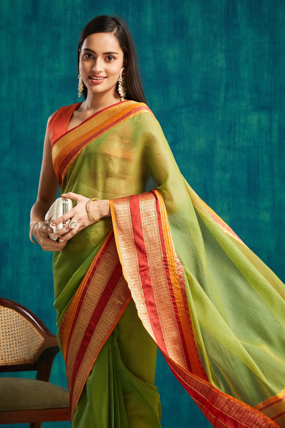 Kanjivaram Zari Border Kora Silk Saree Ready To Wear Saree