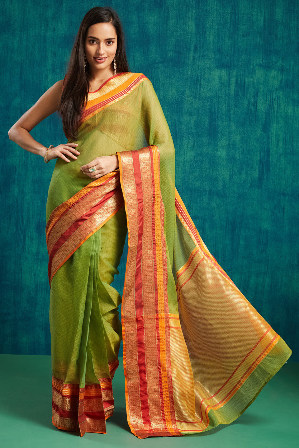 Kanjivaram Zari Border Kora Silk Saree