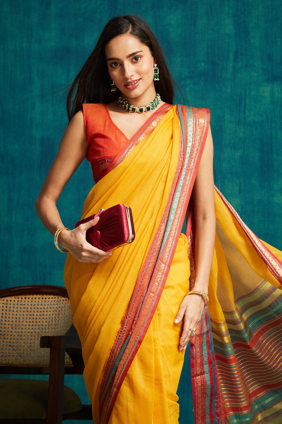 Kanjivaram Zari Border Kora Silk Saree Ready To Wear Saree