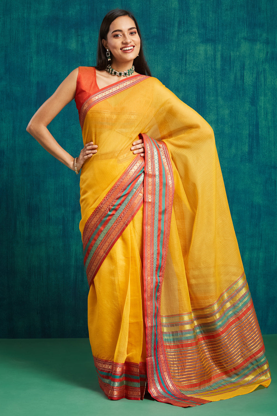 Kanjivaram Zari Border Kora Silk Saree