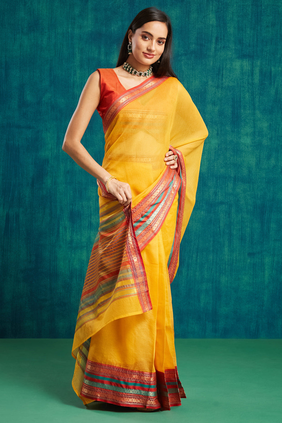 Kanjivaram Zari Border Kora Silk Saree