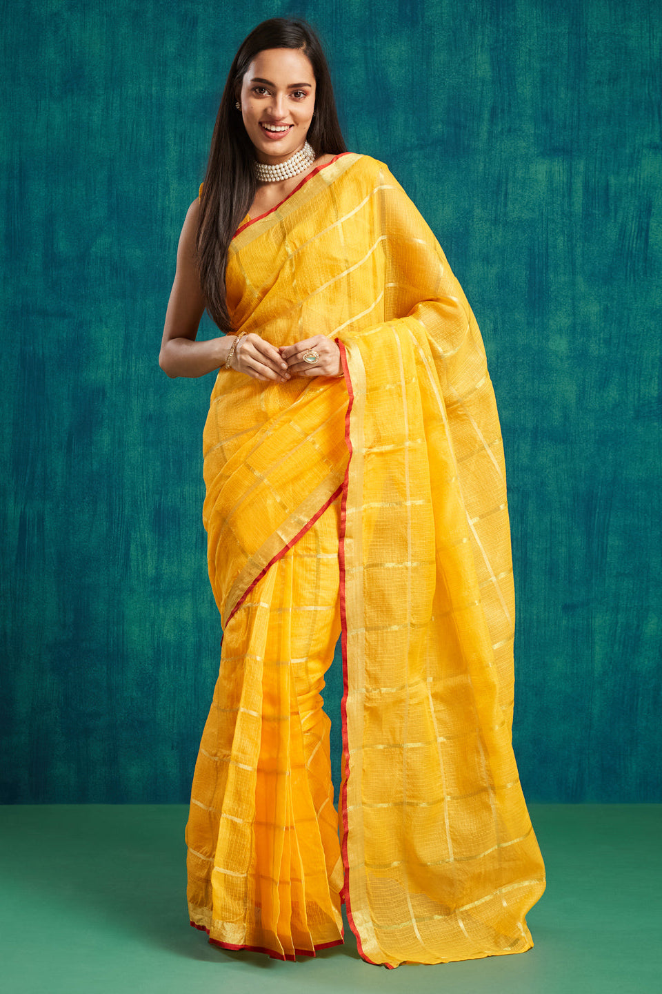 Kanjivaram Zari Border Kora Silk Saree Ready To Wear Saree
