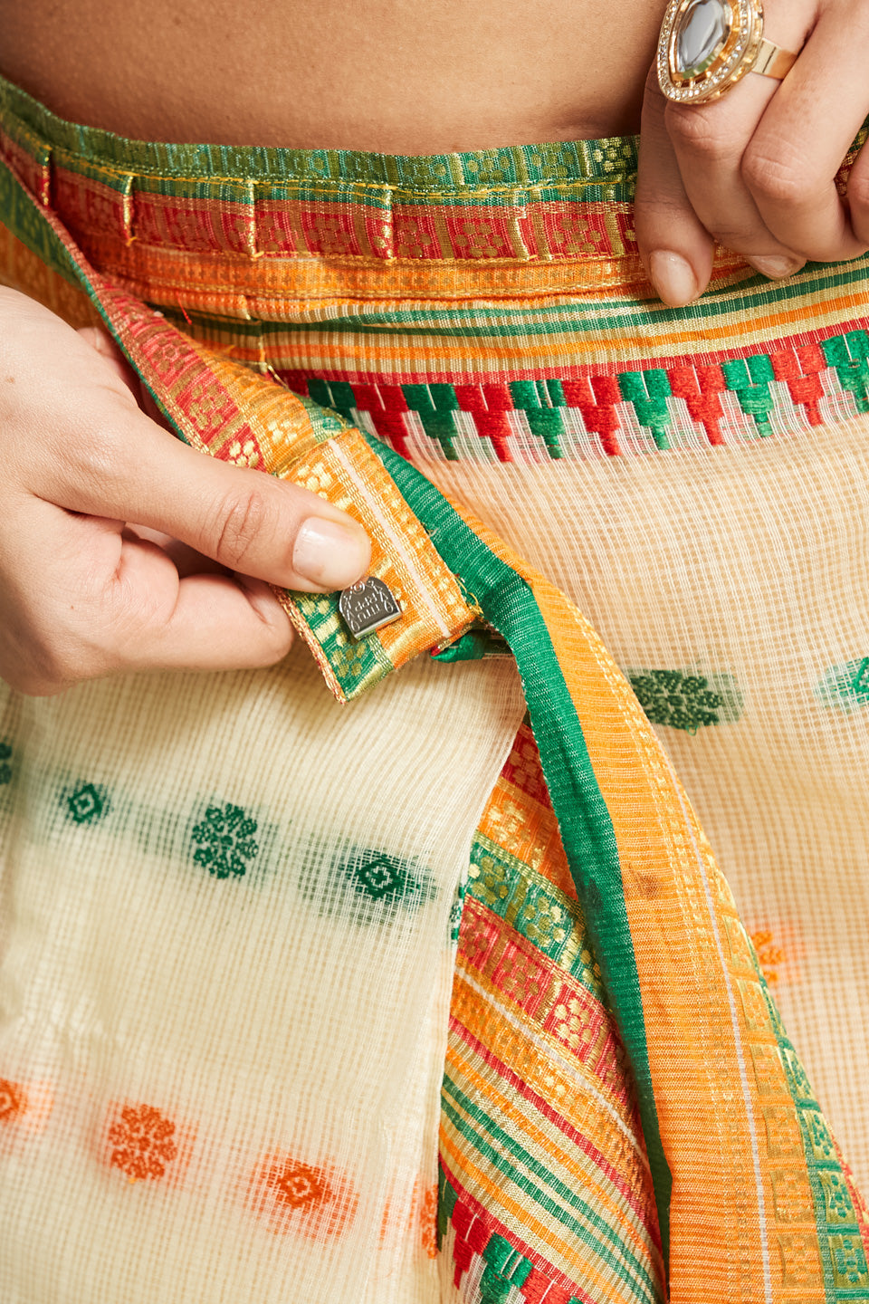 Kanjivaram Pattu Multi Colour  Zari Border Kora Silk Ready To Wear Saree