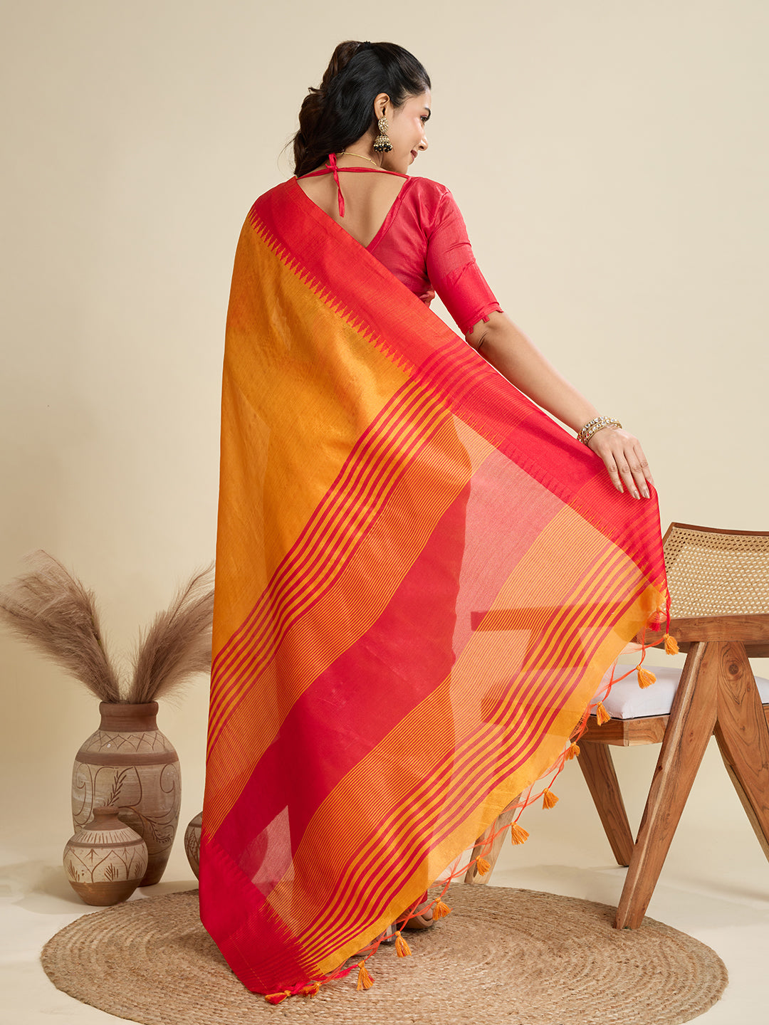 Masturd Color Raw Silk Temple Border Traditional Silk Saree