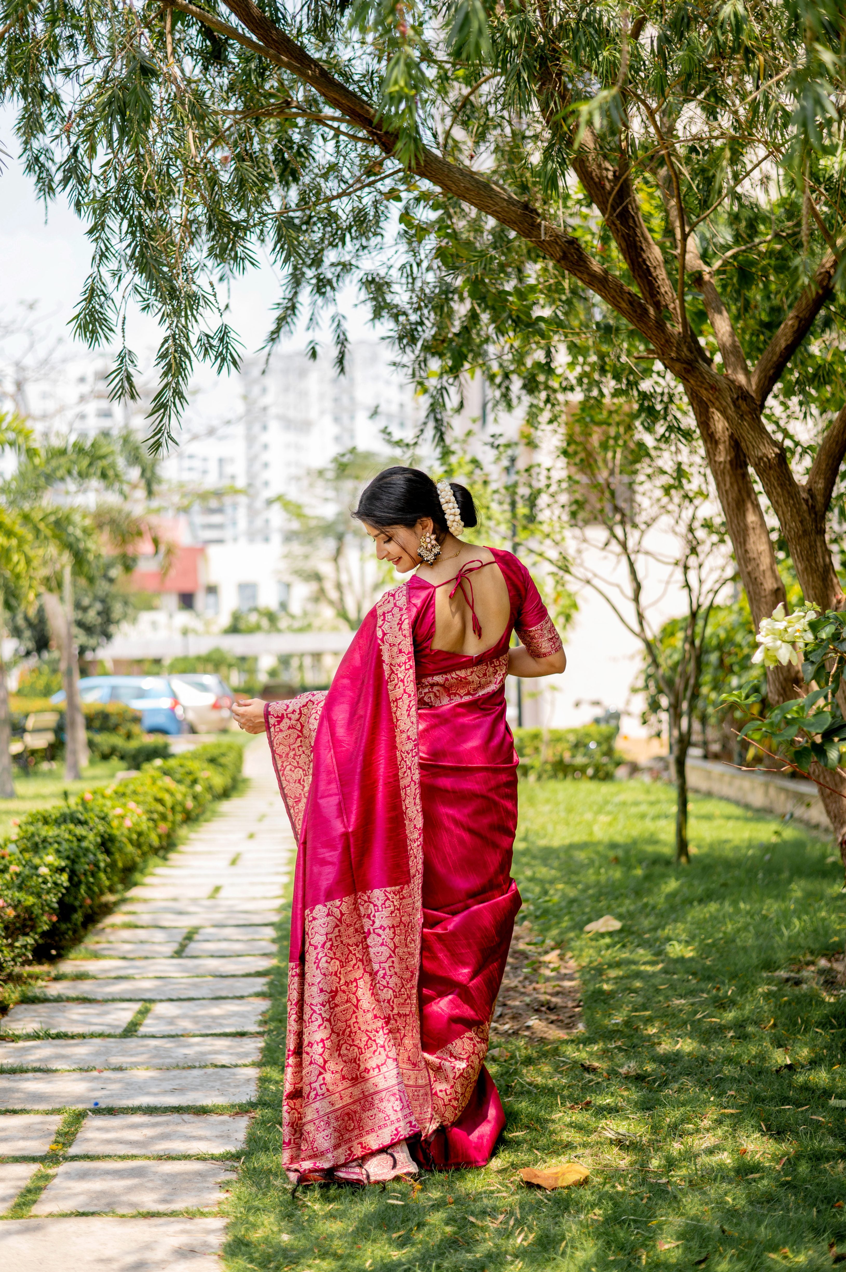 Pink Color Handloom Raw Silk Traditional Saree