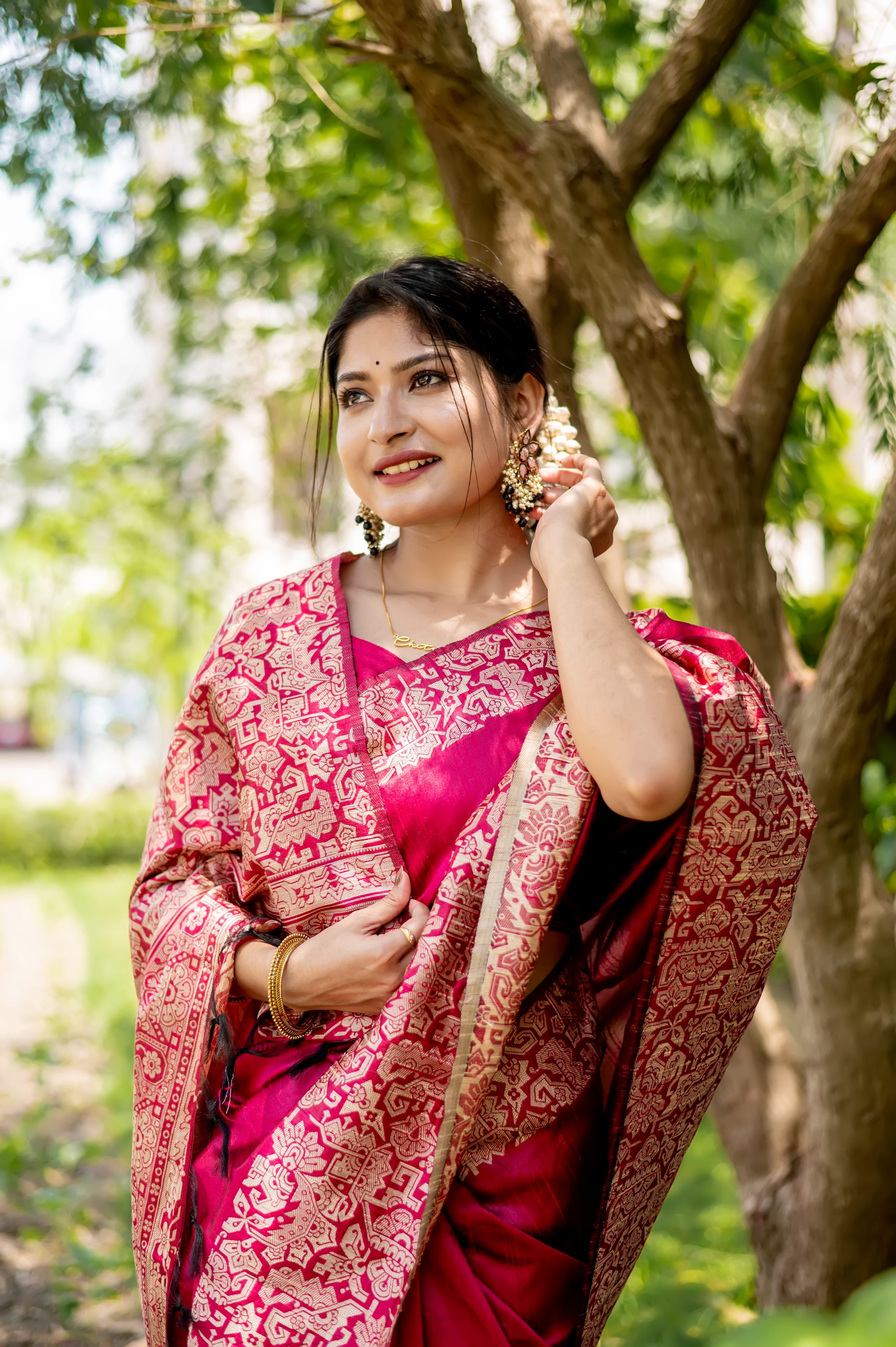 Pink Color Handloom Raw Silk Traditional Saree