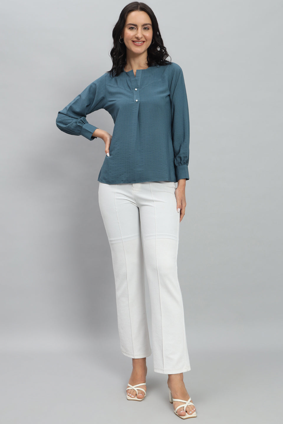 Henley Shirt Style Soft Rayon Modern Vibes Blue Top