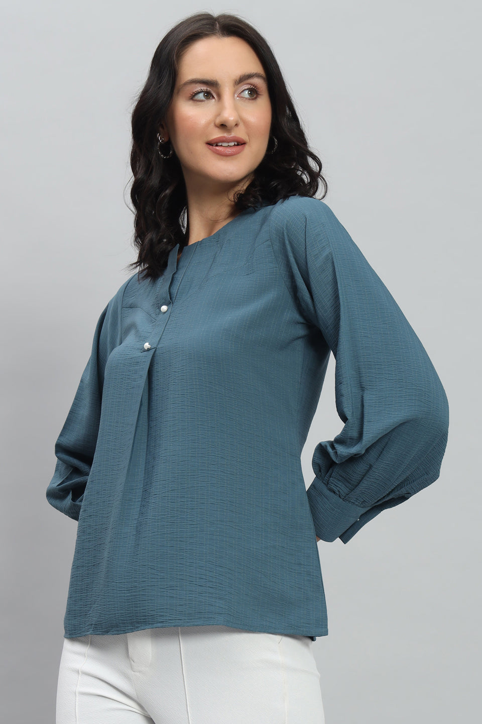 Henley Shirt Style Soft Rayon Modern Vibes Blue Top