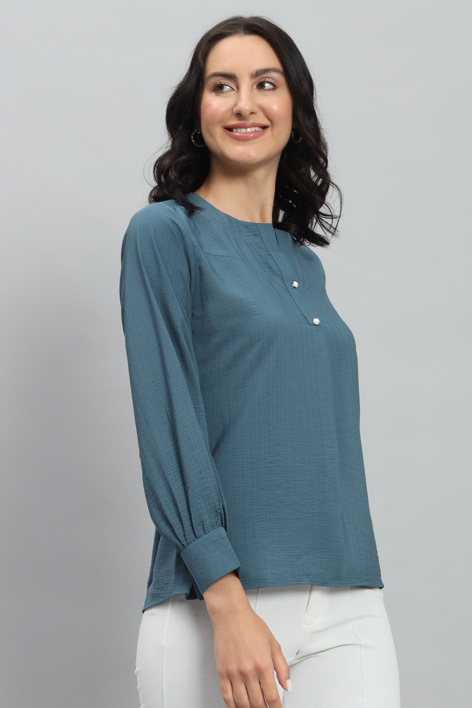 Henley Shirt Style Soft Rayon Modern Vibes Blue Top