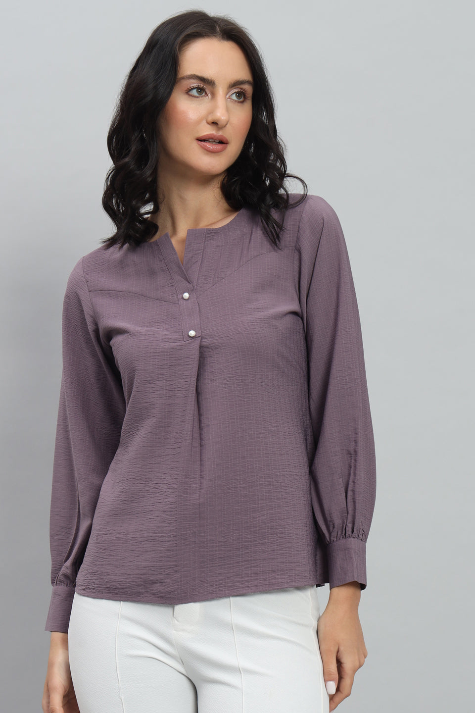 Henley Shirt Style Soft Rayon Modern Vibes Purple Top
