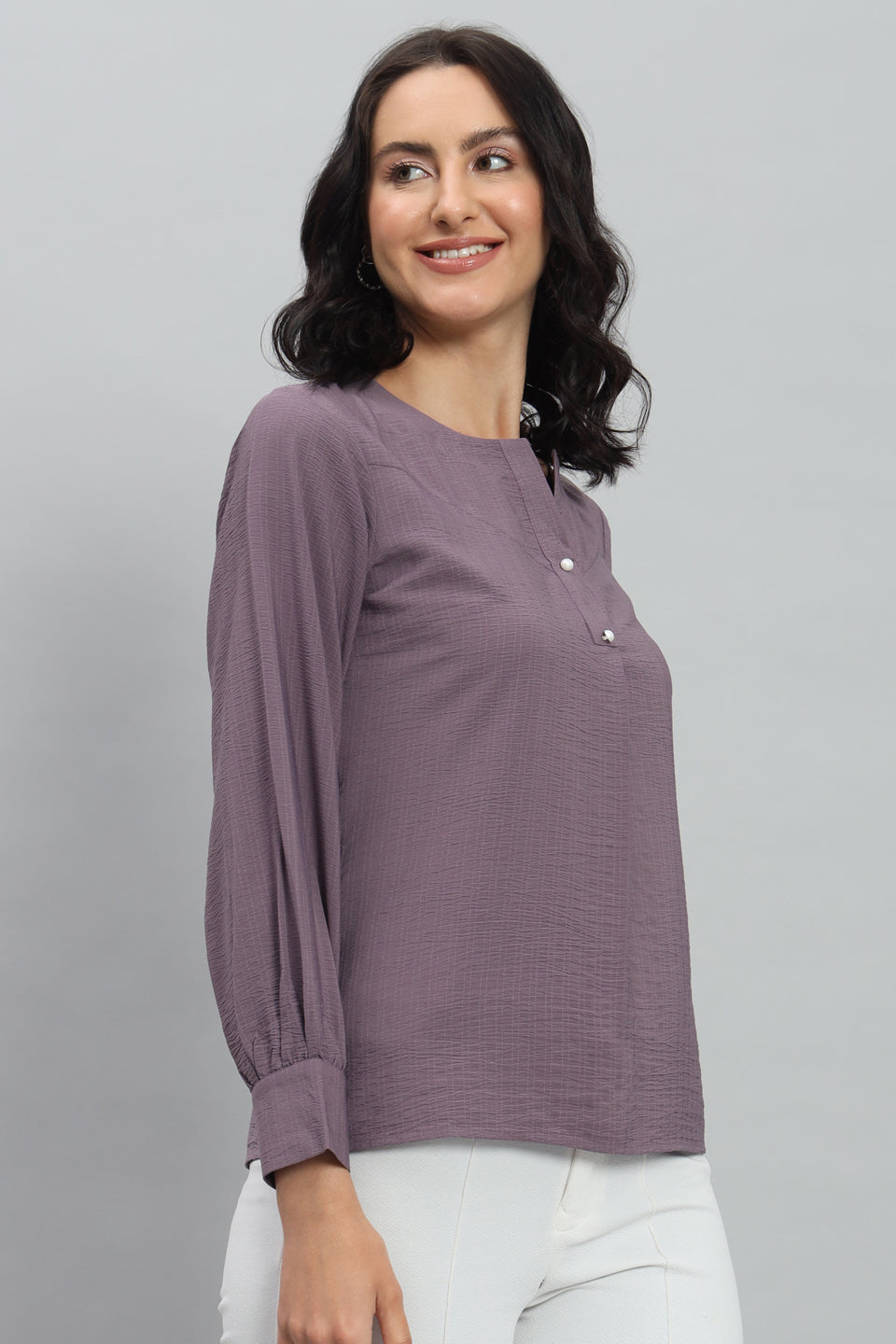 Henley Shirt Style Soft Rayon Modern Vibes Purple Top