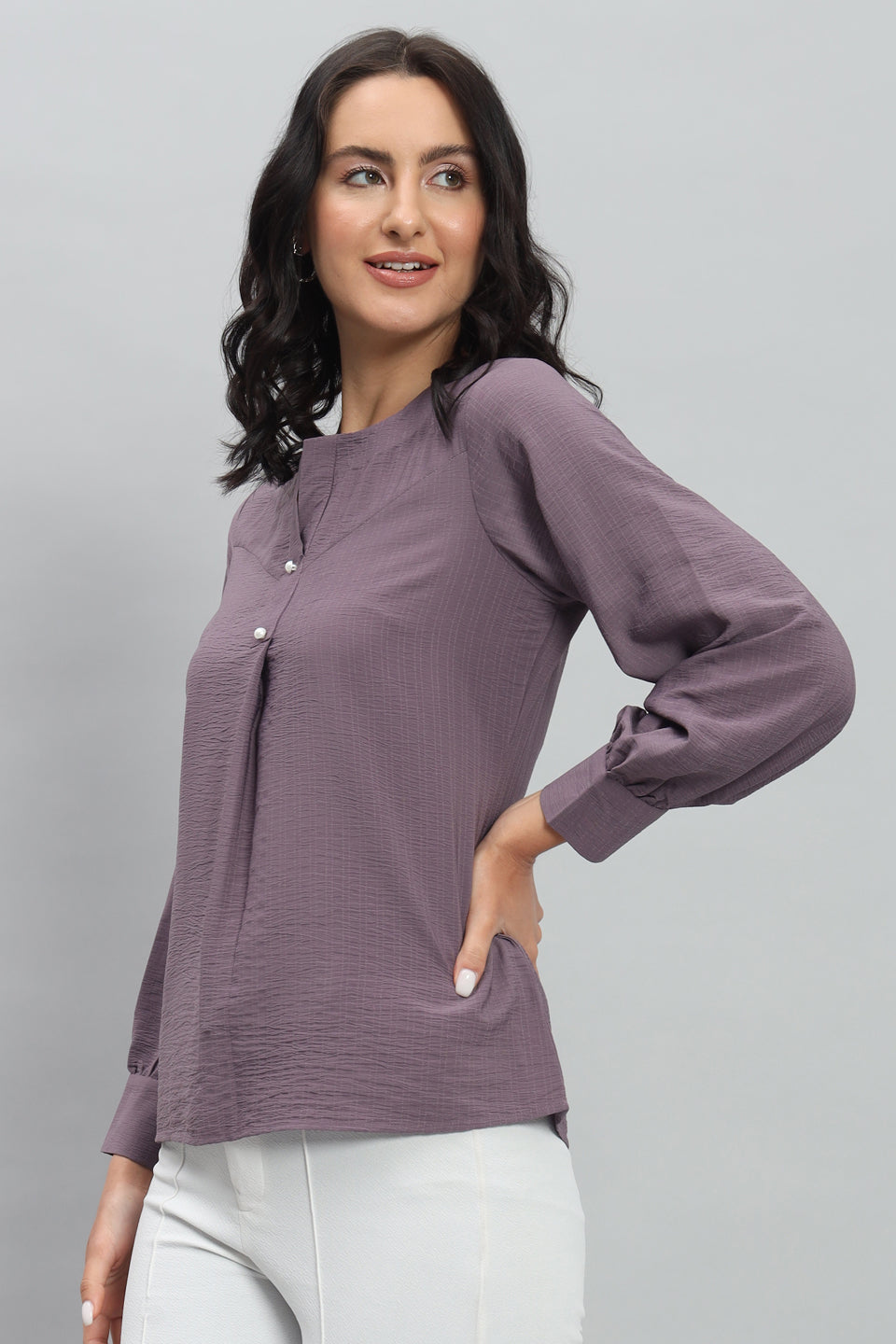 Henley Shirt Style Soft Rayon Modern Vibes Purple Top