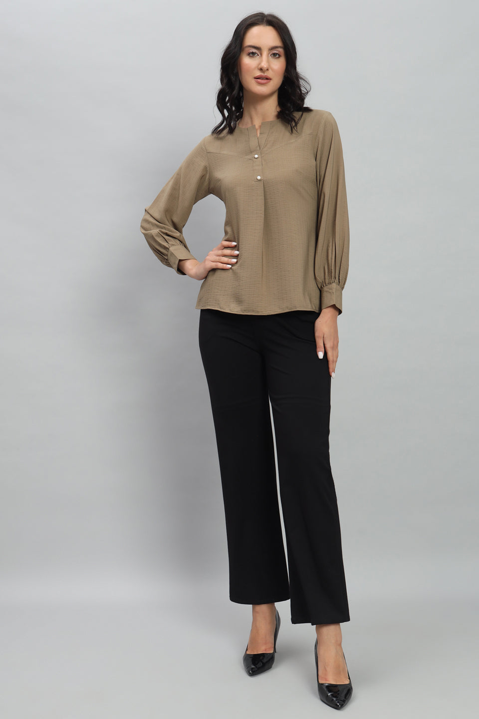 Henley Shirt Style Soft Rayon Modern Vibes Brown Top