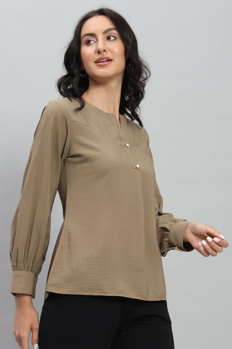 Henley Shirt Style Soft Rayon Modern Vibes Brown Top