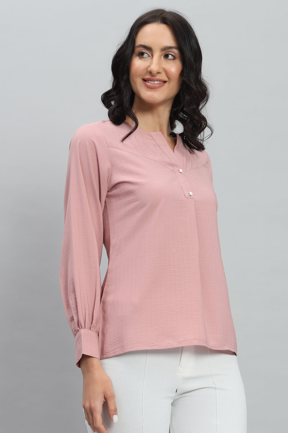 Henley Shirt Style Soft Rayon Modern Vibes Pink Top