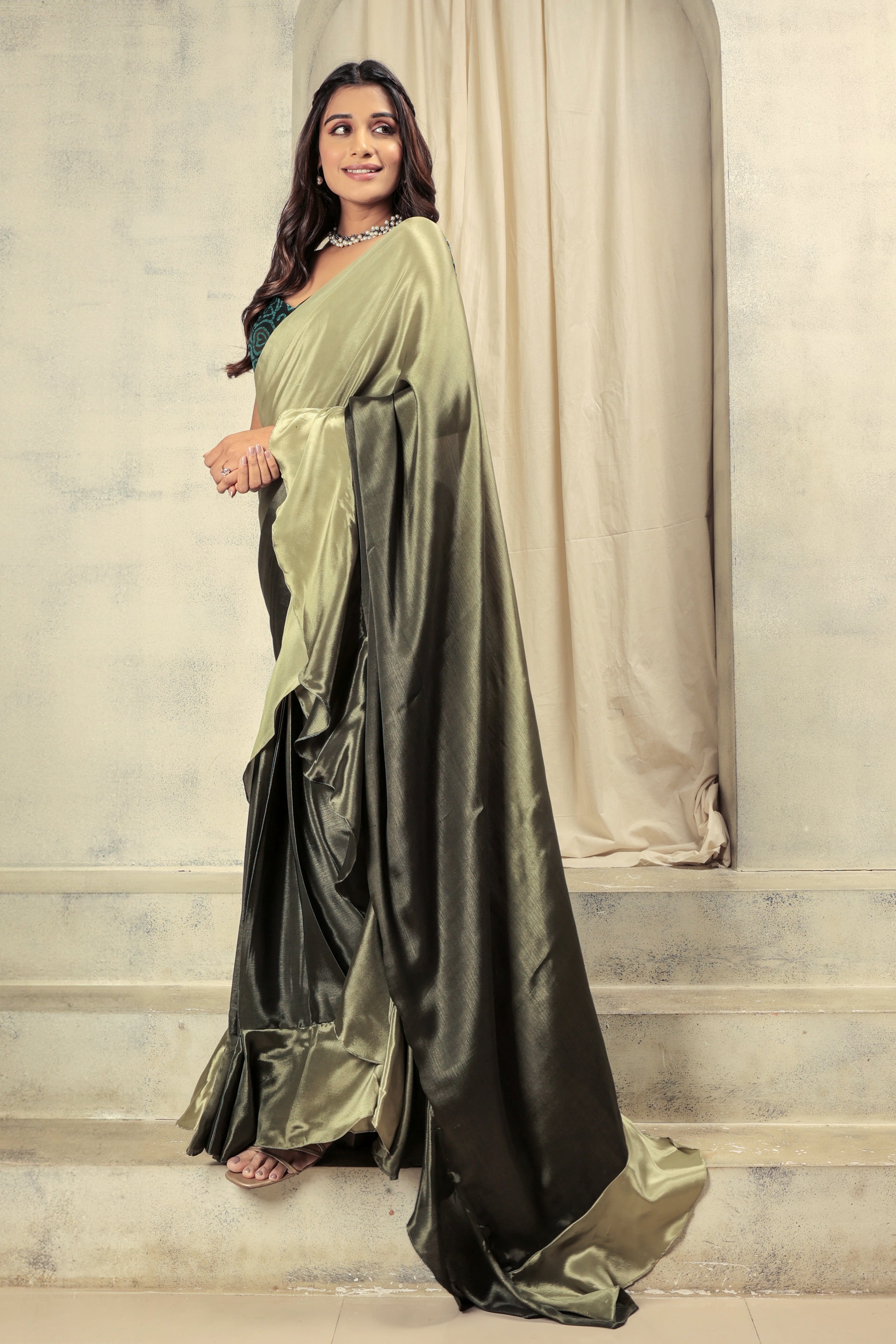 Ombre Prestitched Frill Work Ready To Wear Saree